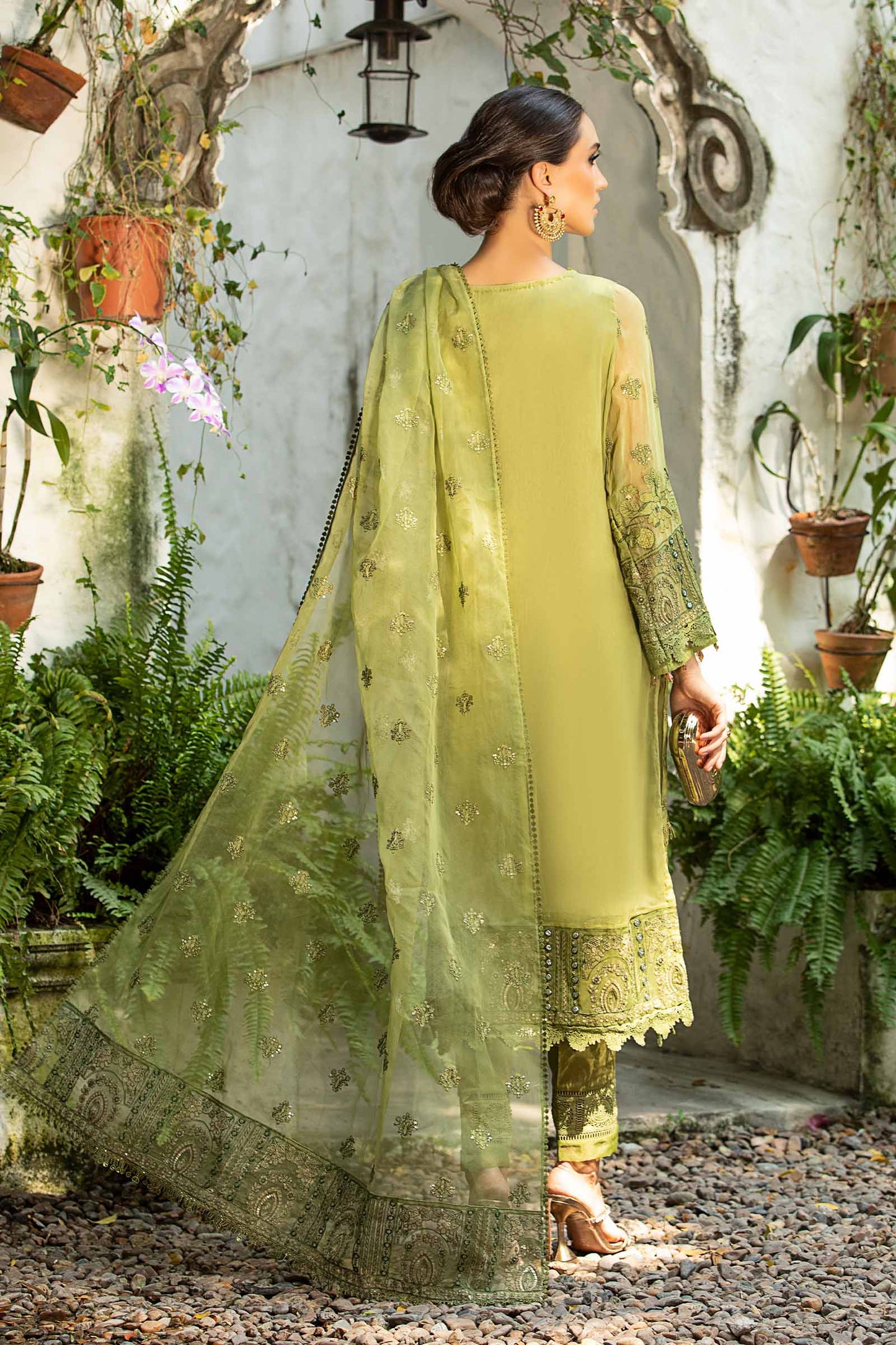 Maria B | Pre Fall Dresses | 3 Piece Embroidered Suit Grape Green - Pakistani Designer Dress - by Maria B - Type : Ladies Clothes - 100% Original at Saira Sultan