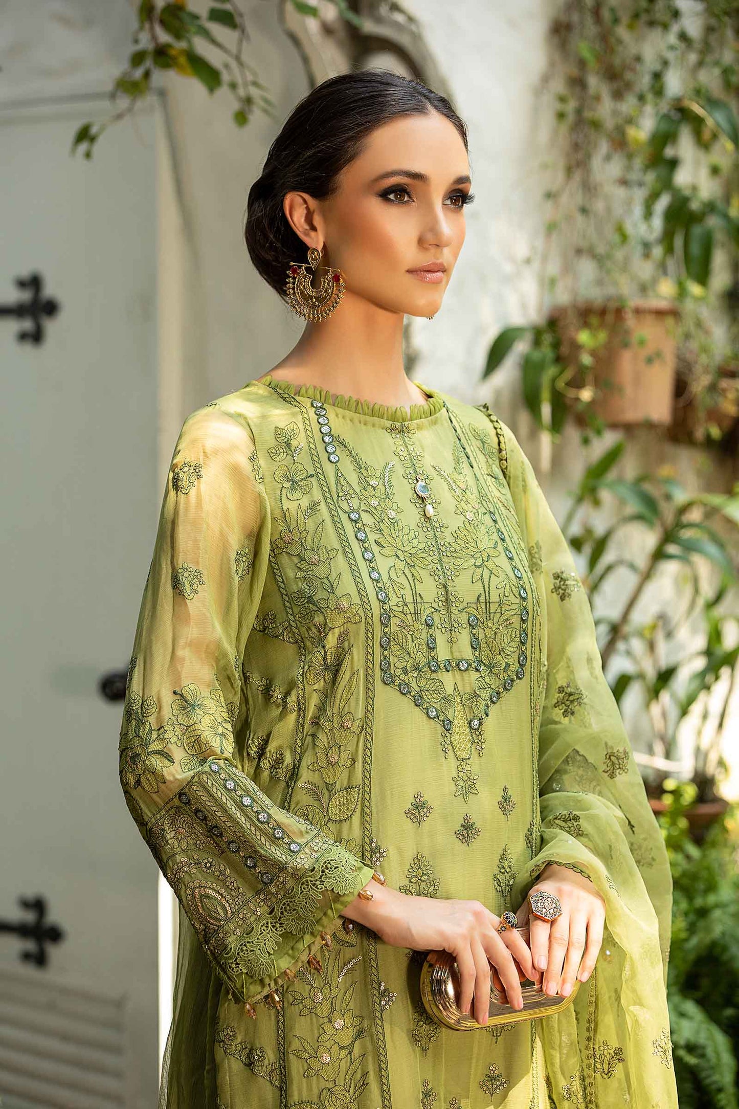 Maria B | Pre Fall Dresses | 3 Piece Embroidered Suit Grape Green - Pakistani Designer Dress - by Maria B - Type : Ladies Clothes - 100% Original at Saira Sultan