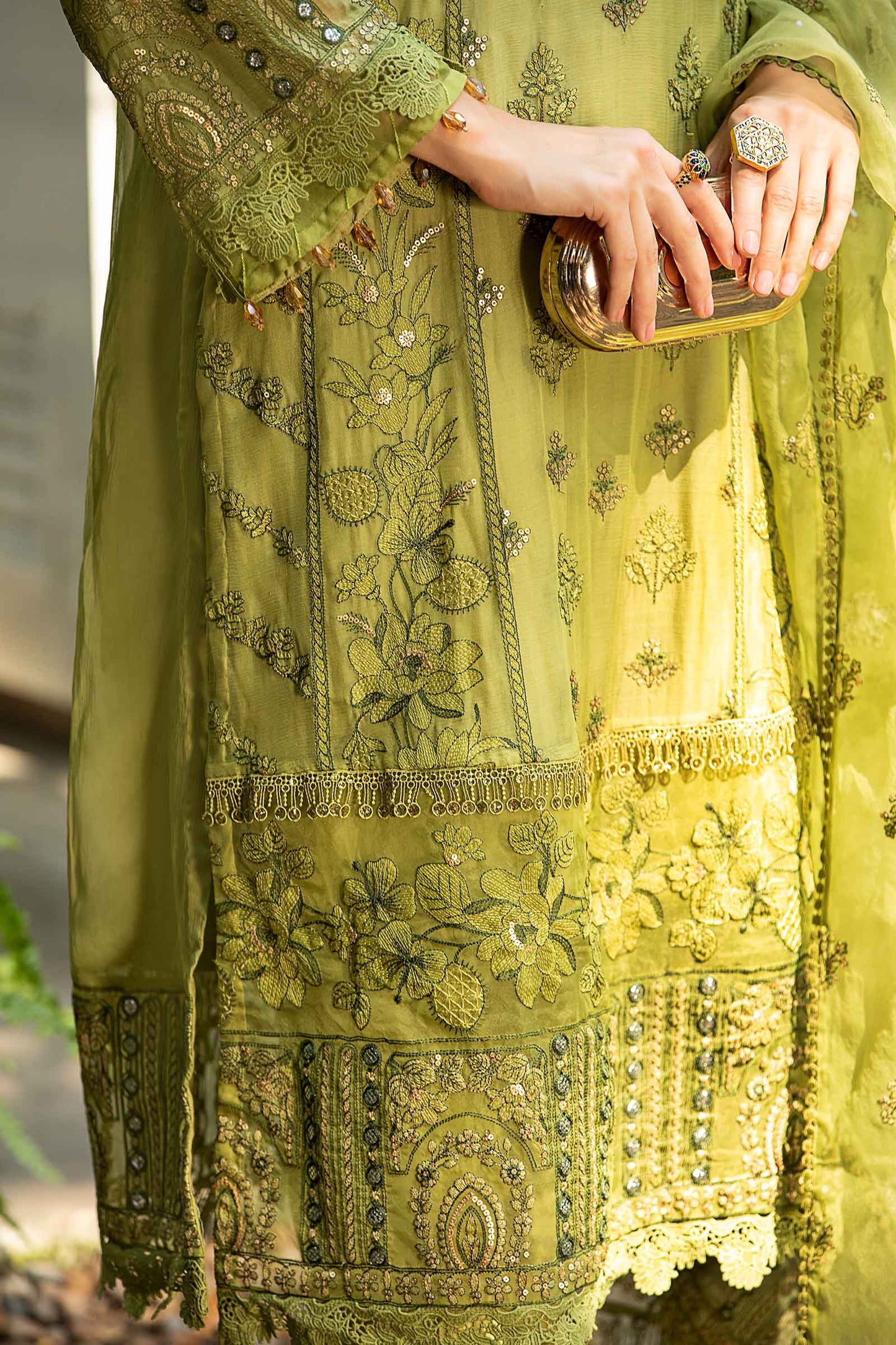 Maria B | Pre Fall Dresses | 3 Piece Embroidered Suit Grape Green - Pakistani Designer Dress - by Maria B - Type : Ladies Clothes - 100% Original at Saira Sultan