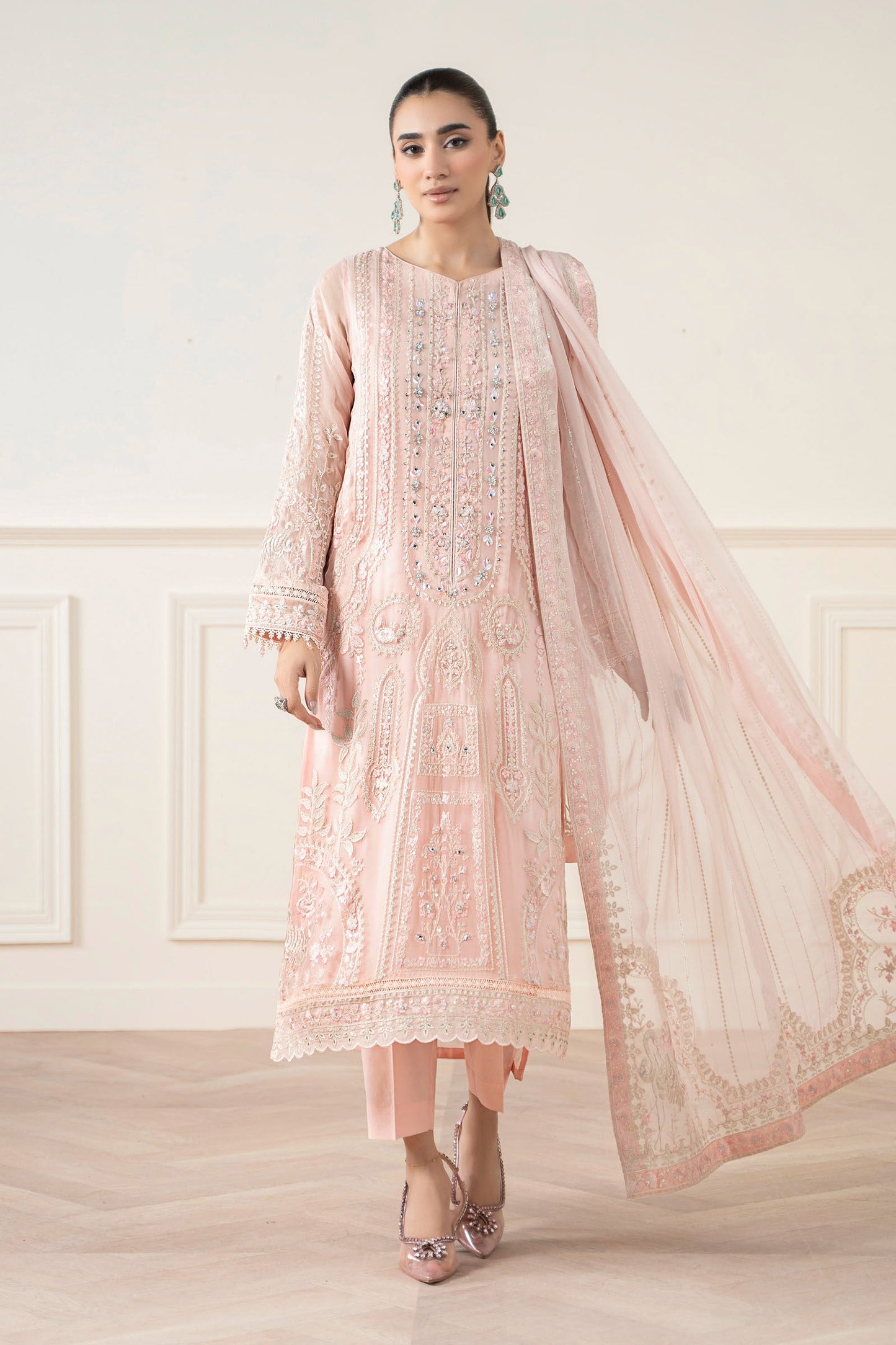 Maria B | Pre Fall Dresses | 3 Piece Embroidered Chiffon Suit OO - Pakistani Designer Dress - by Maria B - Type : Ladies Clothes - 100% Original at Saira Sultan
