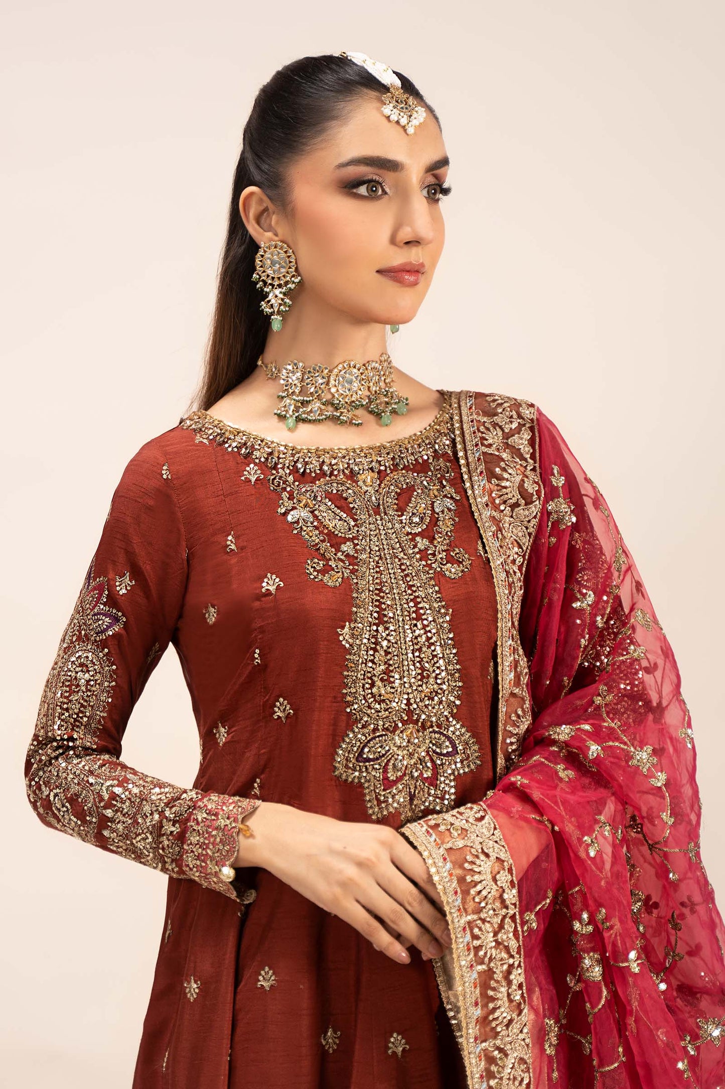Maria B | Formal Wears | SF-EF25-02 L Maroon Raw Silk
