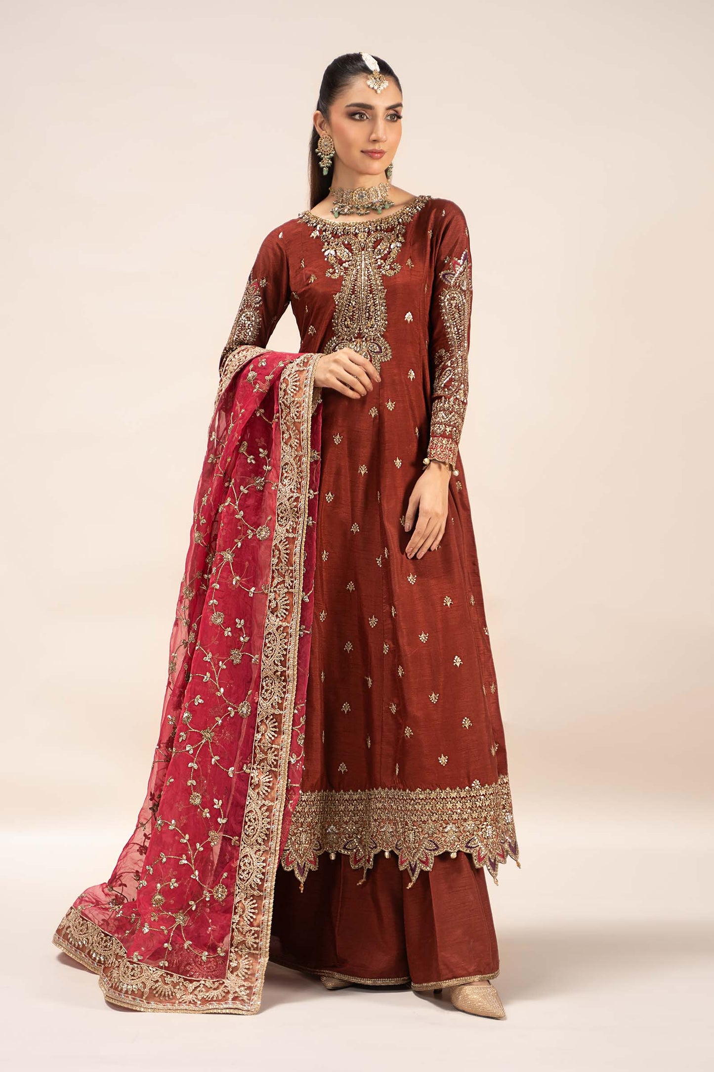 Maria B | Formal Wears | SF-EF25-02 XS Maroon Raw Silk