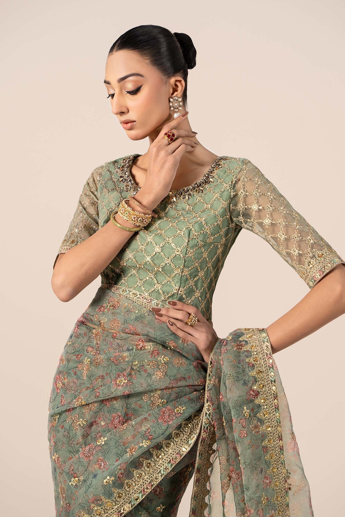 Maria B | Formal Wears | SF-EF25-08 L Green Organza