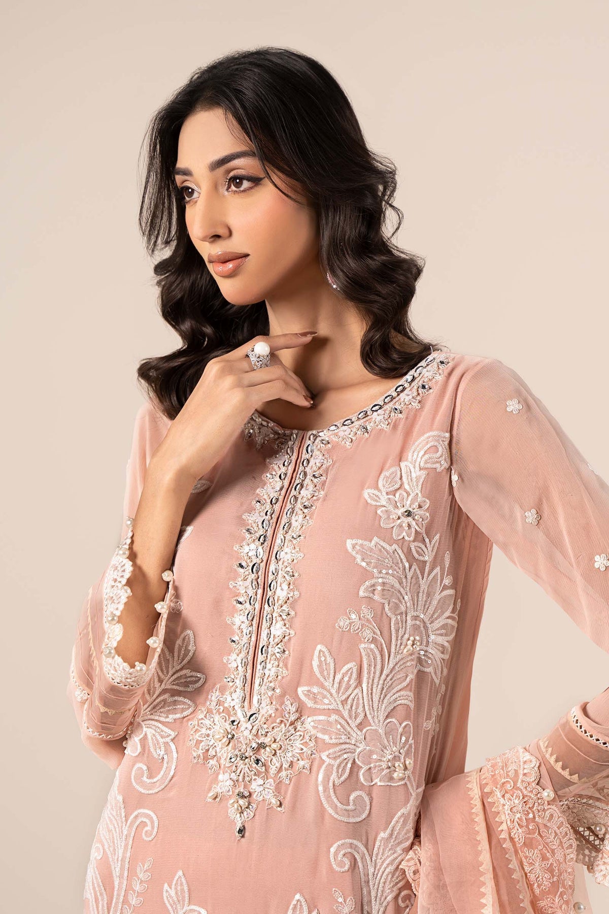 Maria B | Formal Wears | SF-EF25-34 L Peach Chiffon