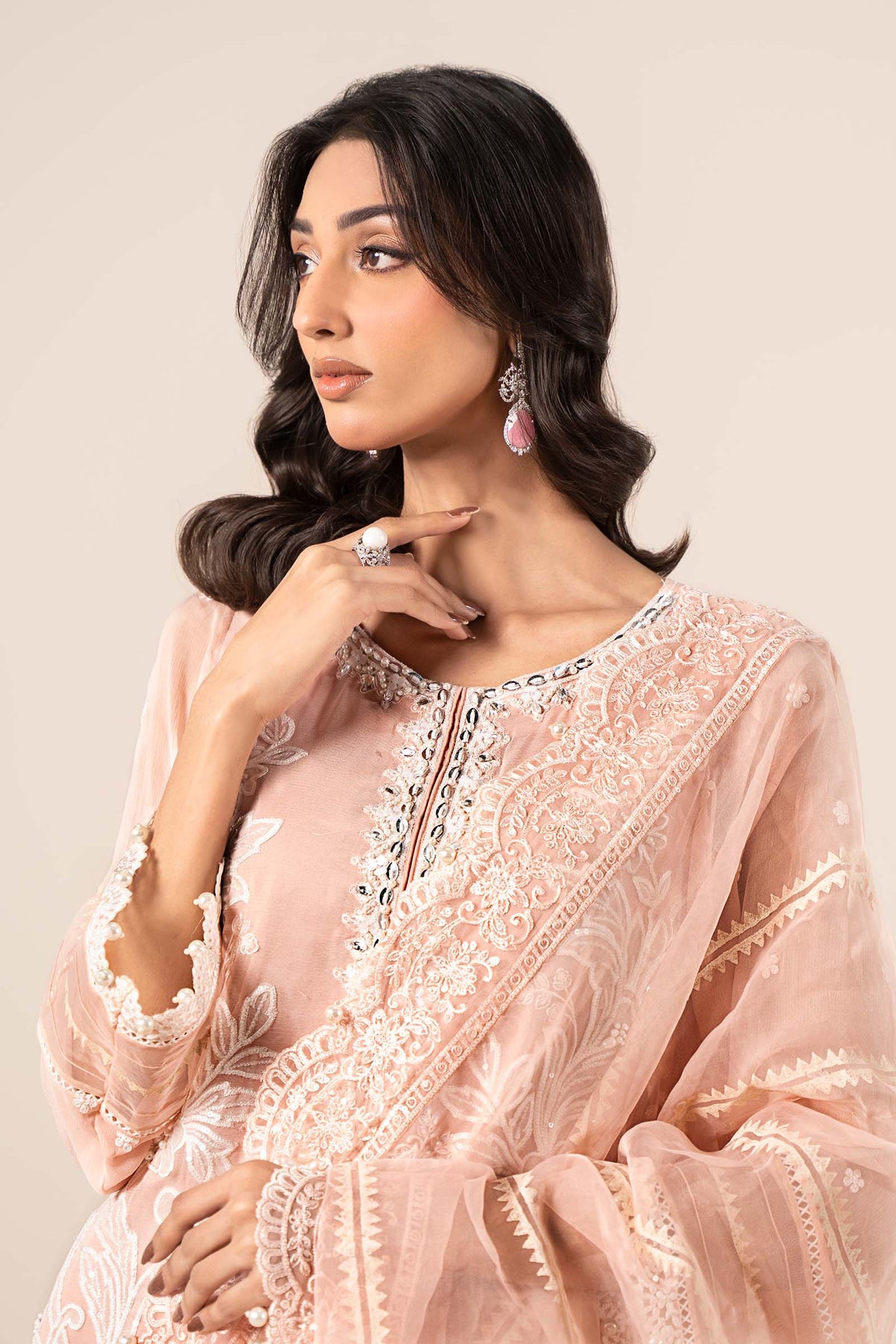 Maria B | Formal Wears | SF-EF25-34 M Peach Chiffon