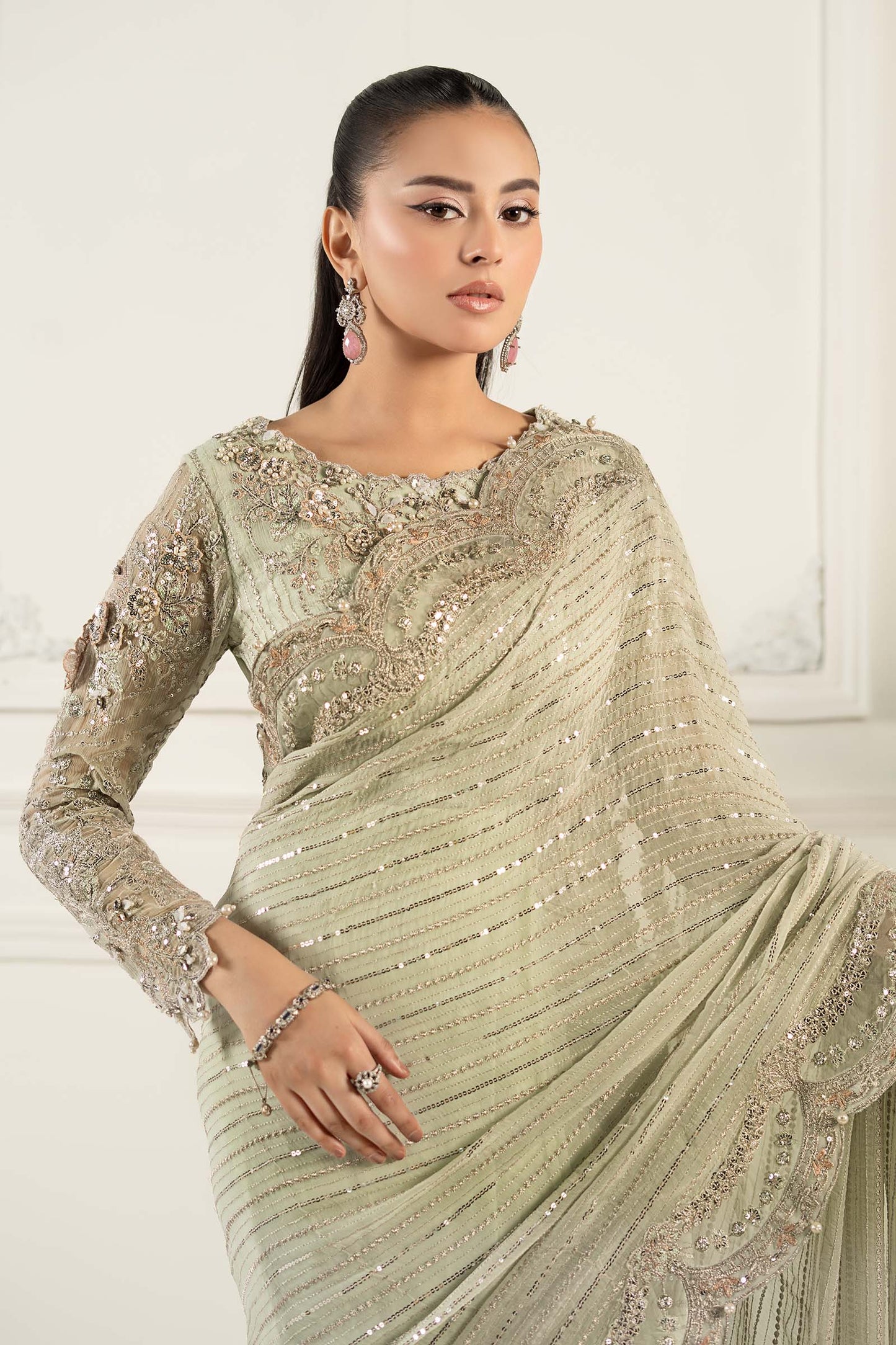 Maria B | Formal Wears | SF-EF25-38 M Pistachio Green Chiffon