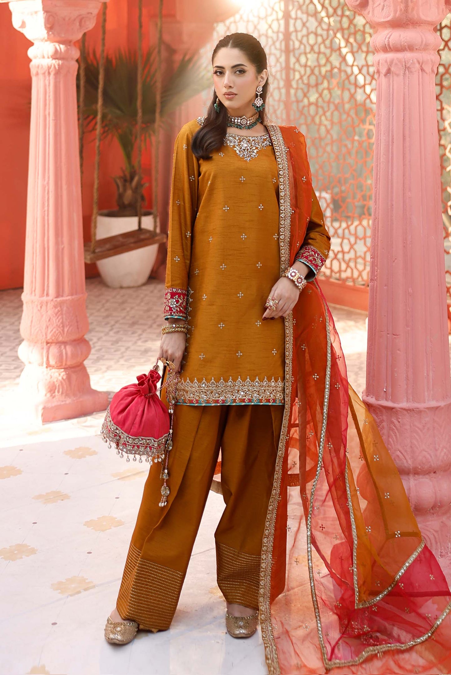 Maria B | Formal Wears | SF-EF25-61 XS Mustard Raw Silk