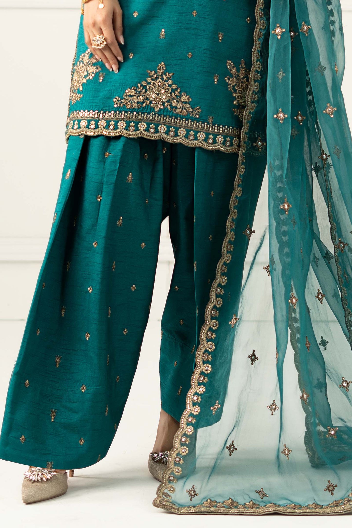 Maria B | Formal Wears | SF-EF25-63 M Dark Teal Raw Silk