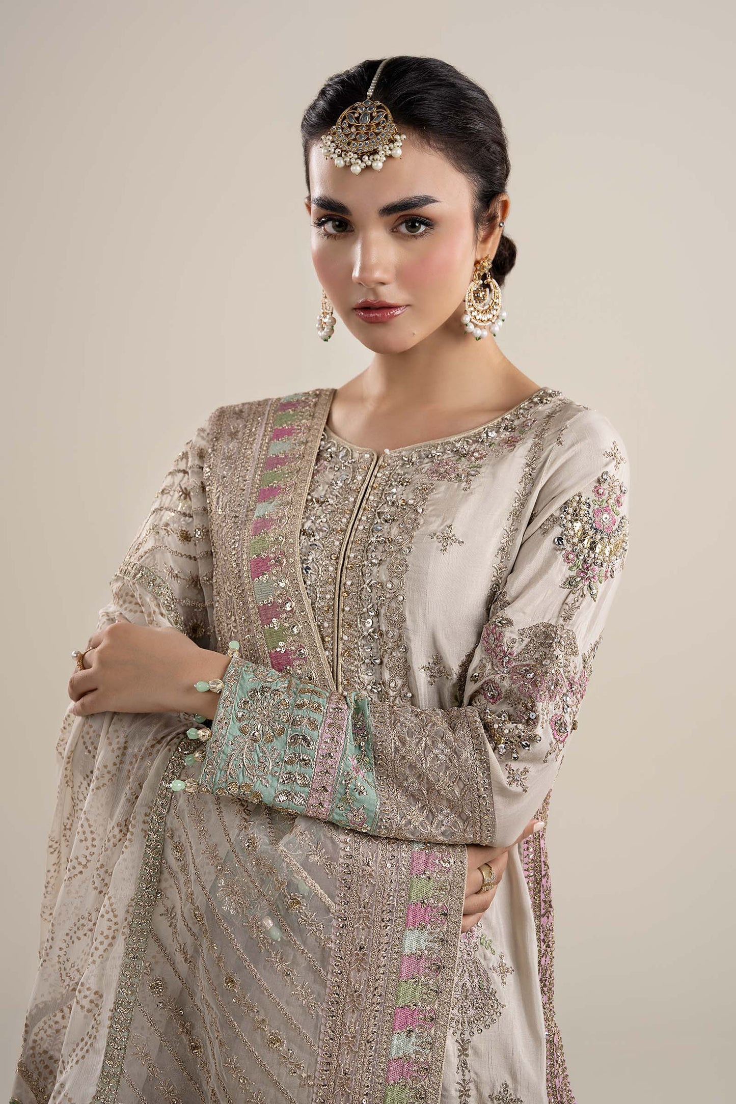 Maria B | Pre Fall Dresses | 3 Piece Embroidered Bamber Raw Silk Suit HH - Pakistani Designer Dress - by Maria B - Type : Ladies Clothes - 100% Original at Saira Sultan