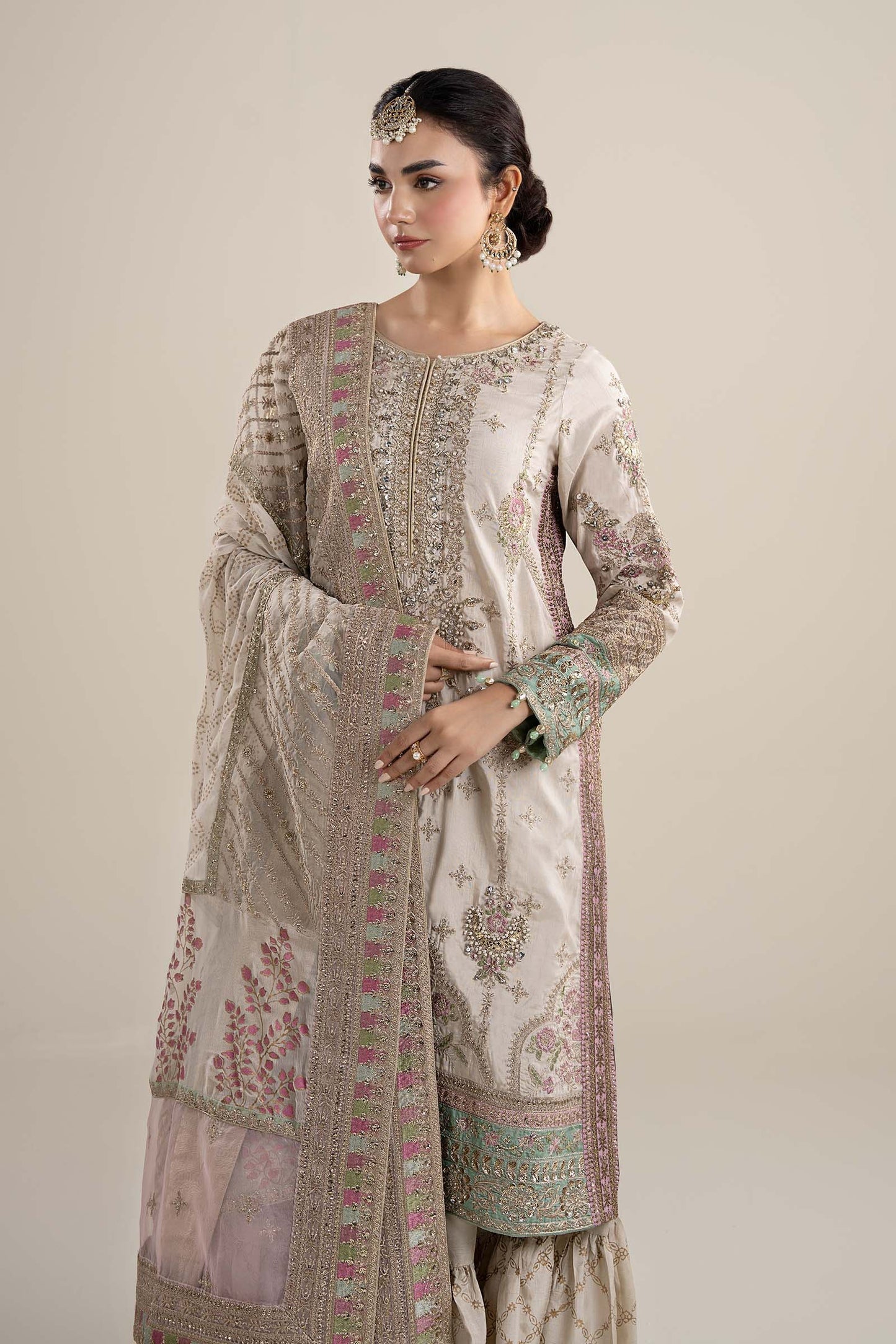 Maria B | Pre Fall Dresses | 3 Piece Embroidered Bamber Raw Silk Suit HH - Pakistani Designer Dress - by Maria B - Type : Ladies Clothes - 100% Original at Saira Sultan