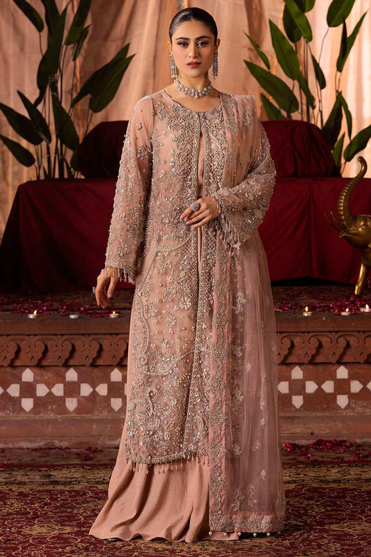 Motifz | Bridal Couture | 0011-REEM EMBROIDERED SILK NET STITCHED XS Pastel Pink Silk Net