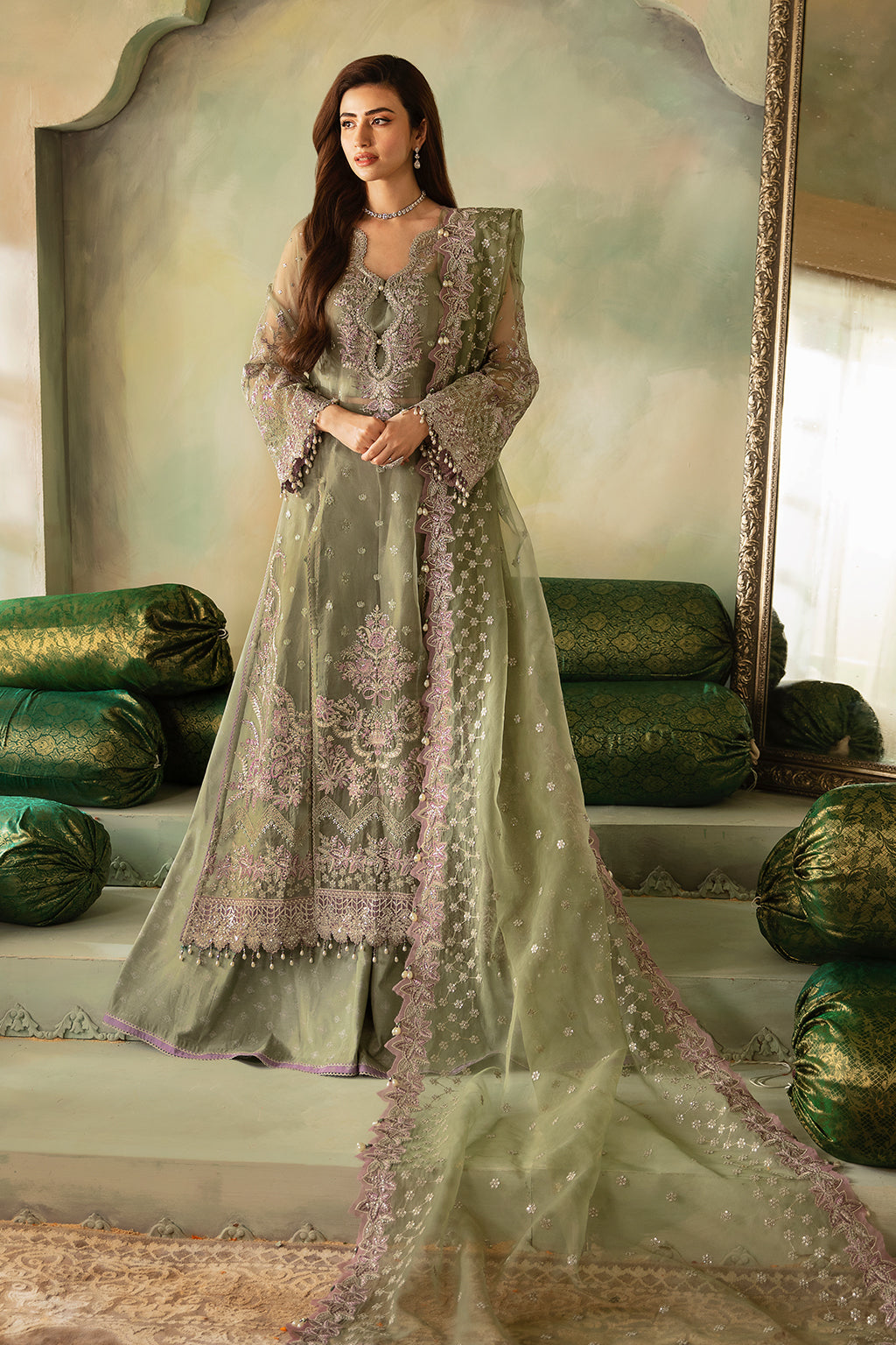 Saad Shaikh | Elana Wedding Formals | Azar XS Greenish Brown Organza