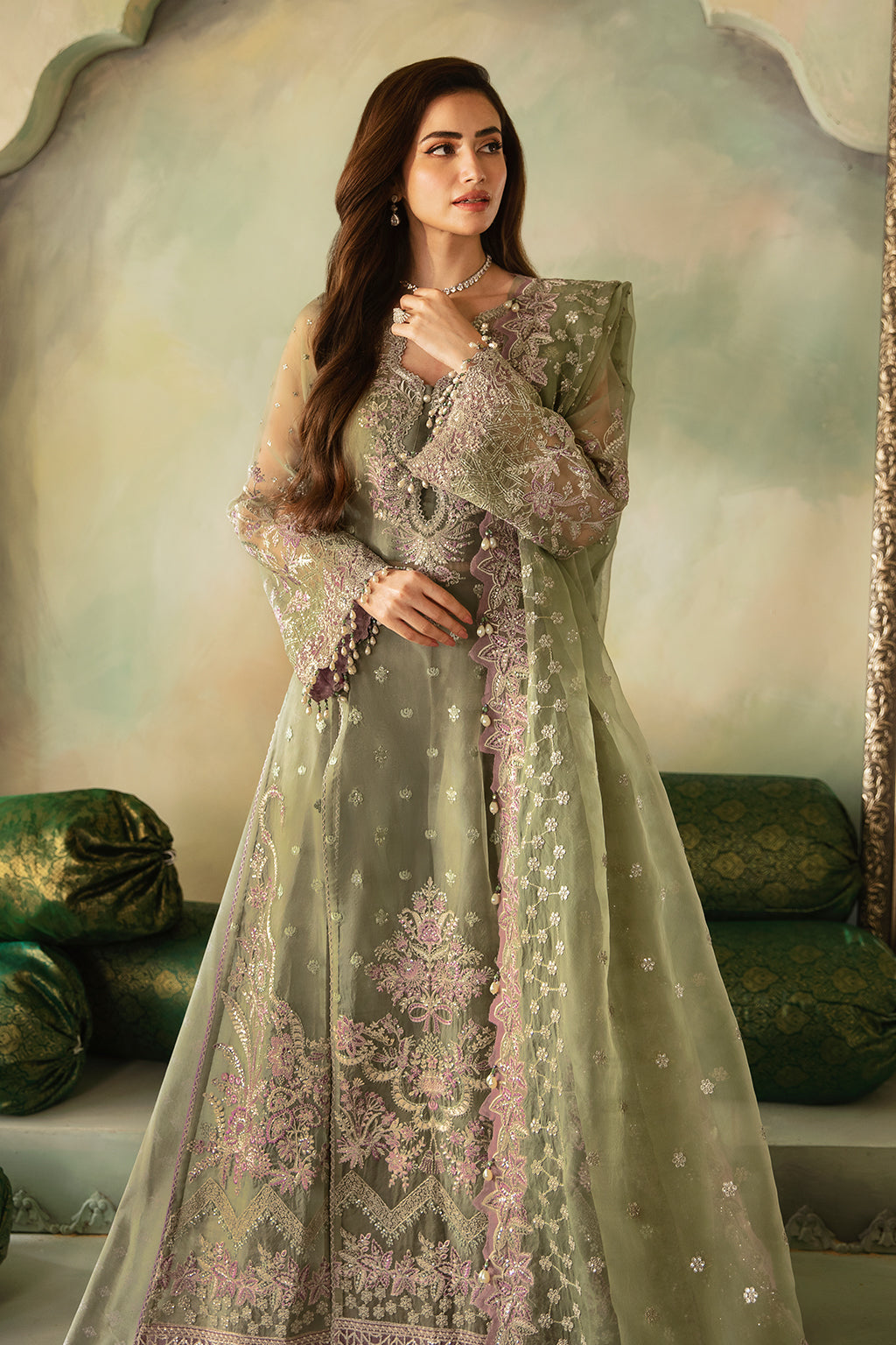 Saad Shaikh | Elana Wedding Formals | Azar M Greenish Brown Organza