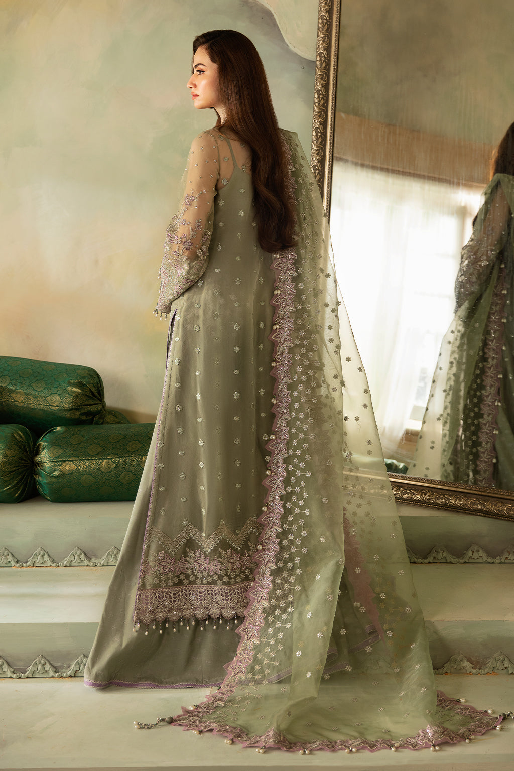 Saad Shaikh | Elana Wedding Formals | Azar S Greenish Brown Organza