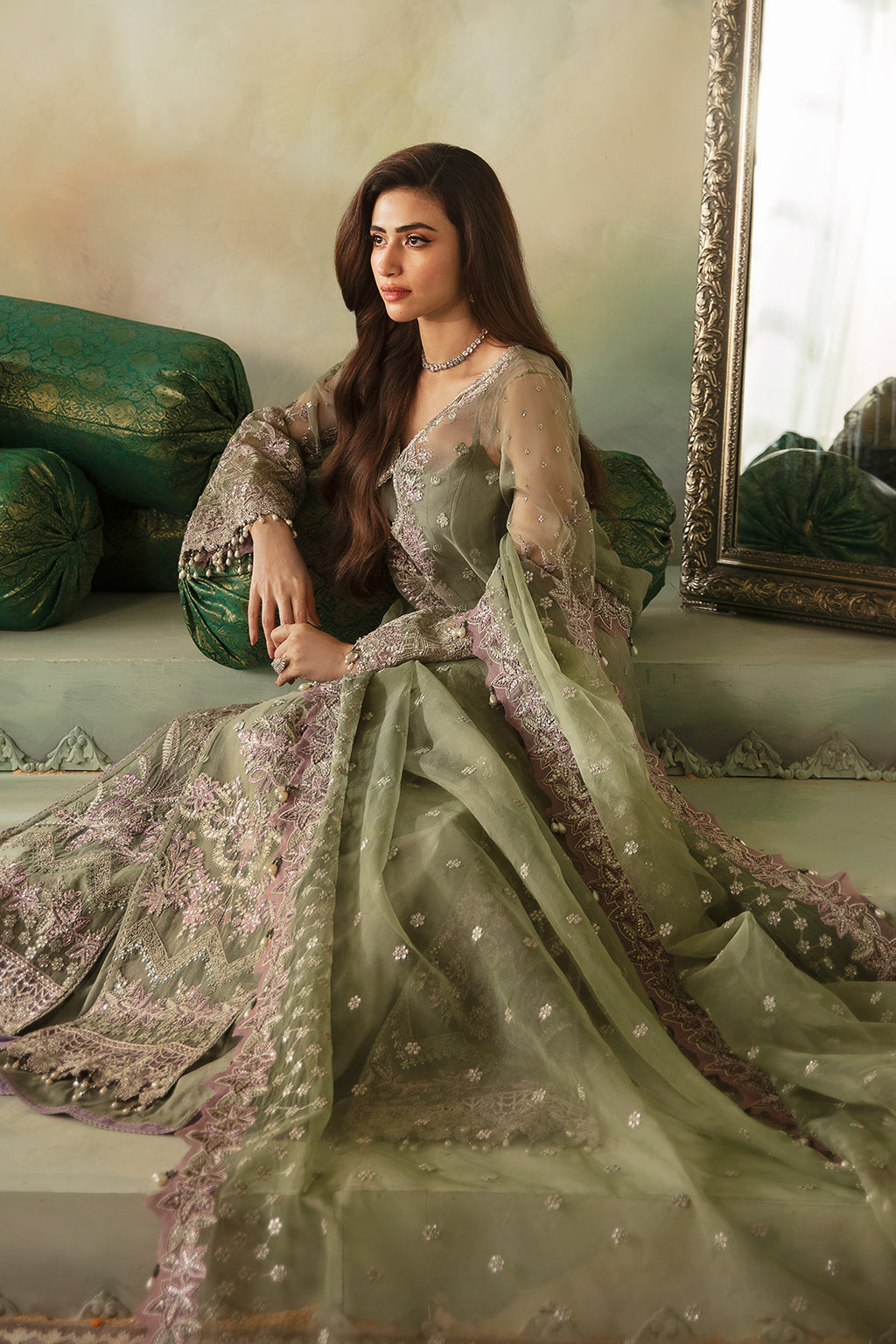 Saad Shaikh | Elana Wedding Formals | Azar Custom Size Greenish Brown Organza