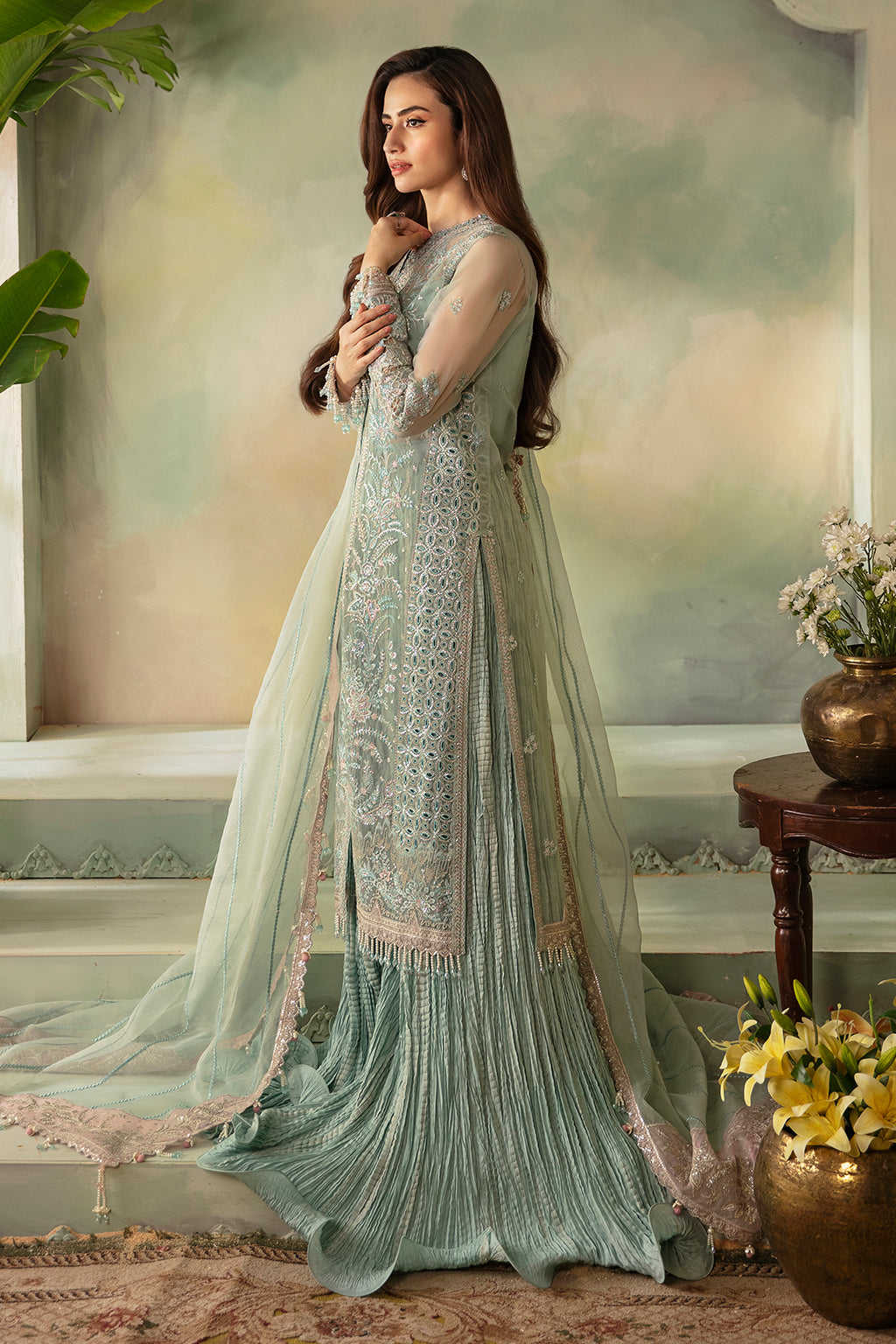Saad Shaikh | Elana Wedding Formals | IRIS Custom Size Ice Blue Organza