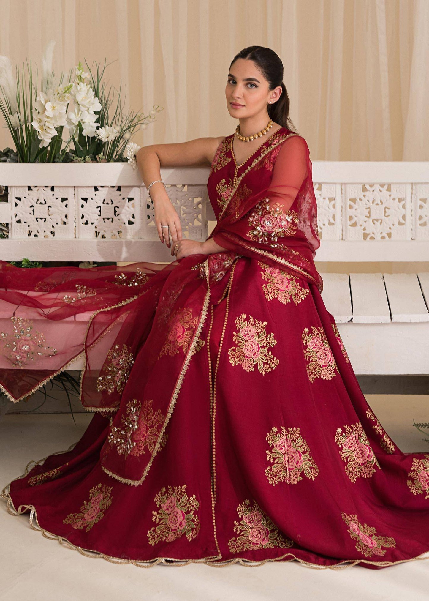 Sadaf Fawad Khan | Lyla Festive Pret | Deep Rose - Pakistani Designer Dress - by Sadaf Fawad Khan | Type: Formal - 100% Original at Saira Sultan