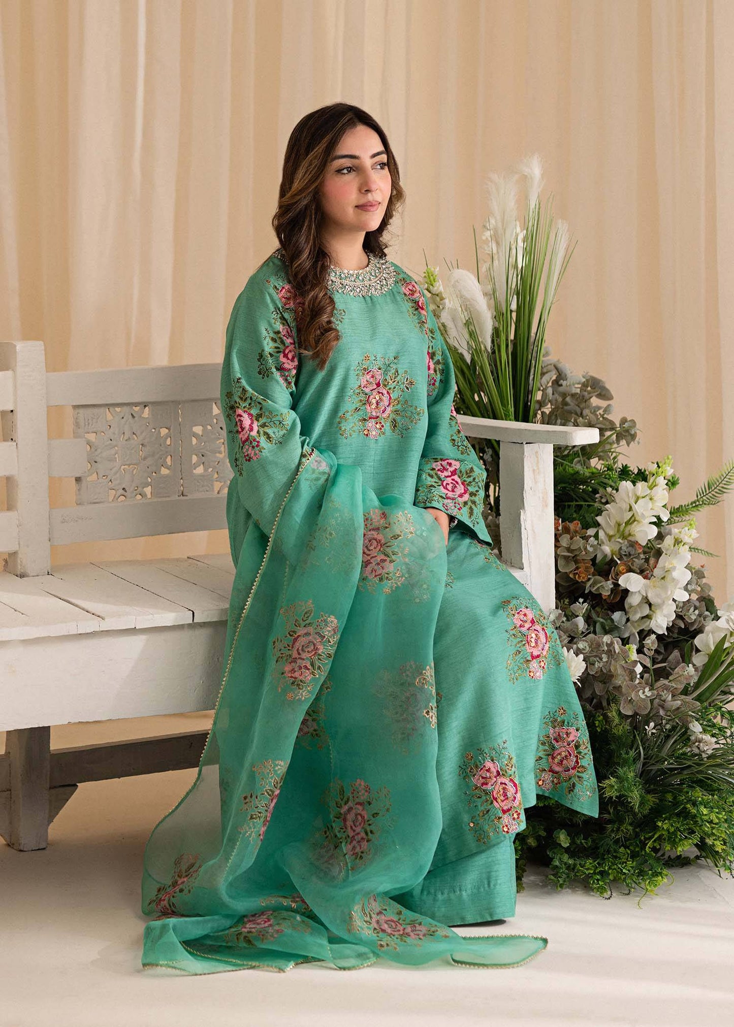 Sadaf Fawad Khan | Lyla Festive Pret | Dorothy Turquoise - Pakistani Designer Dress - by Sadaf Fawad Khan | Type: Formal - 100% Original at Saira Sultan