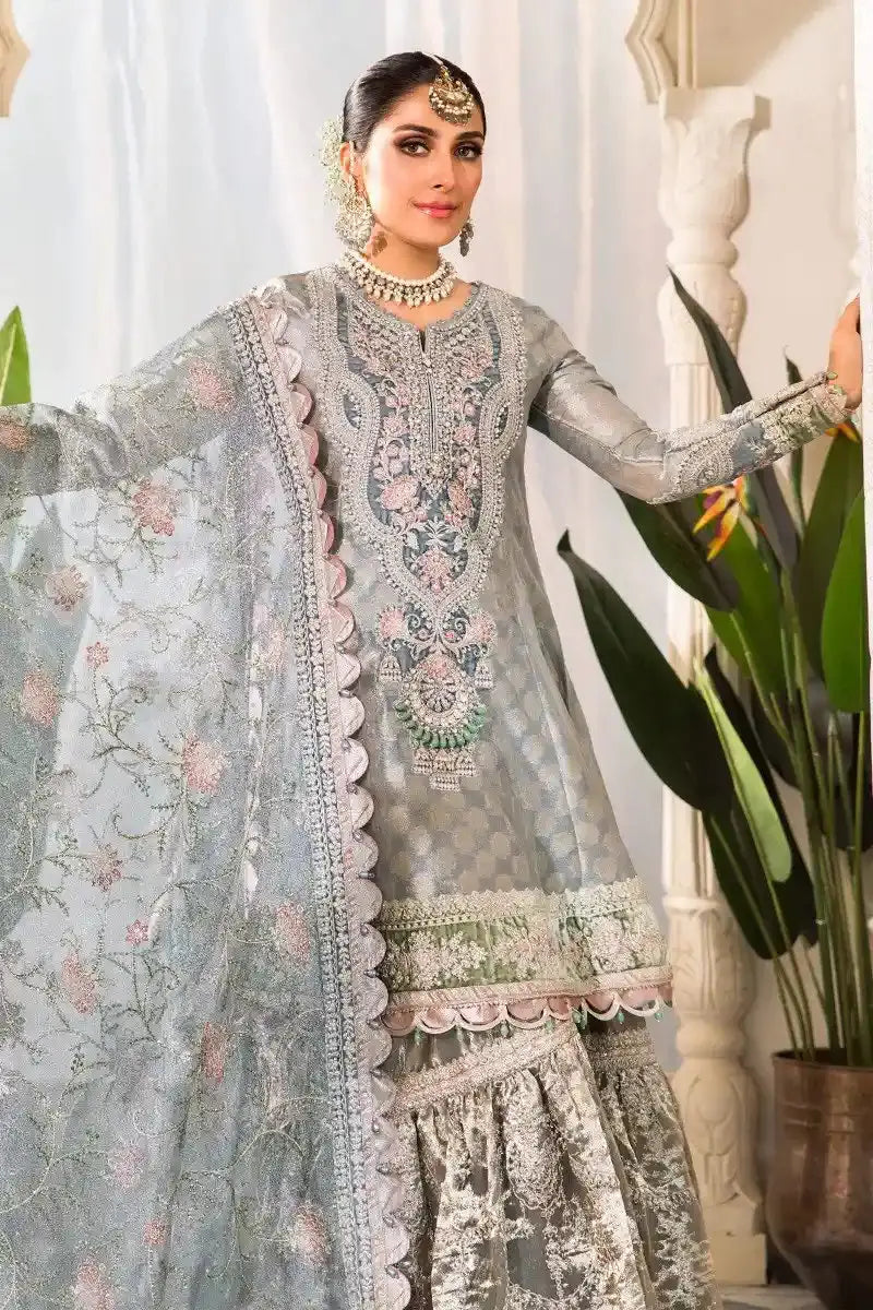 Maria B | Embroidered Collection 22 | Pearl Blue and Ash Pink (BD-2403) - Pakistani Designer Dress - by Maria B | Type: Formal - 100% Original at Saira Sultan