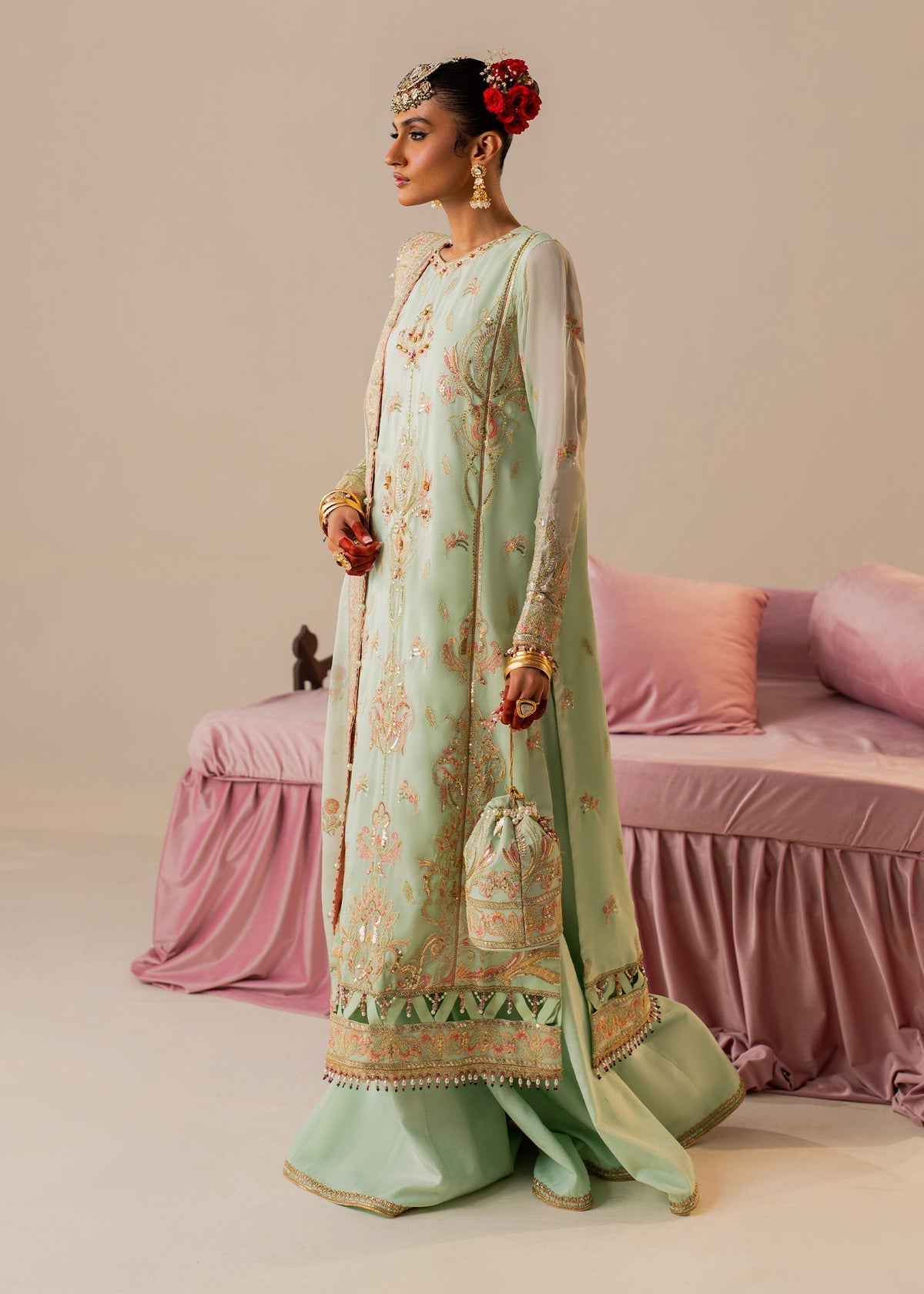 Shurooq | Zara Edit 24 | Daalia Custom Size Mint Gray Chiffon