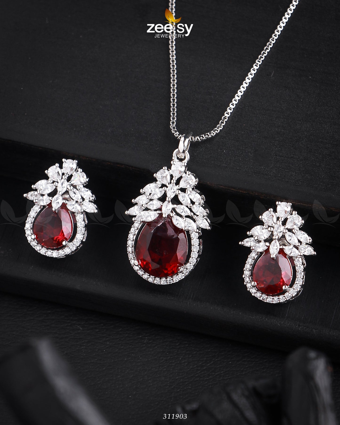 Zara's Pendant Set Silver Ruby