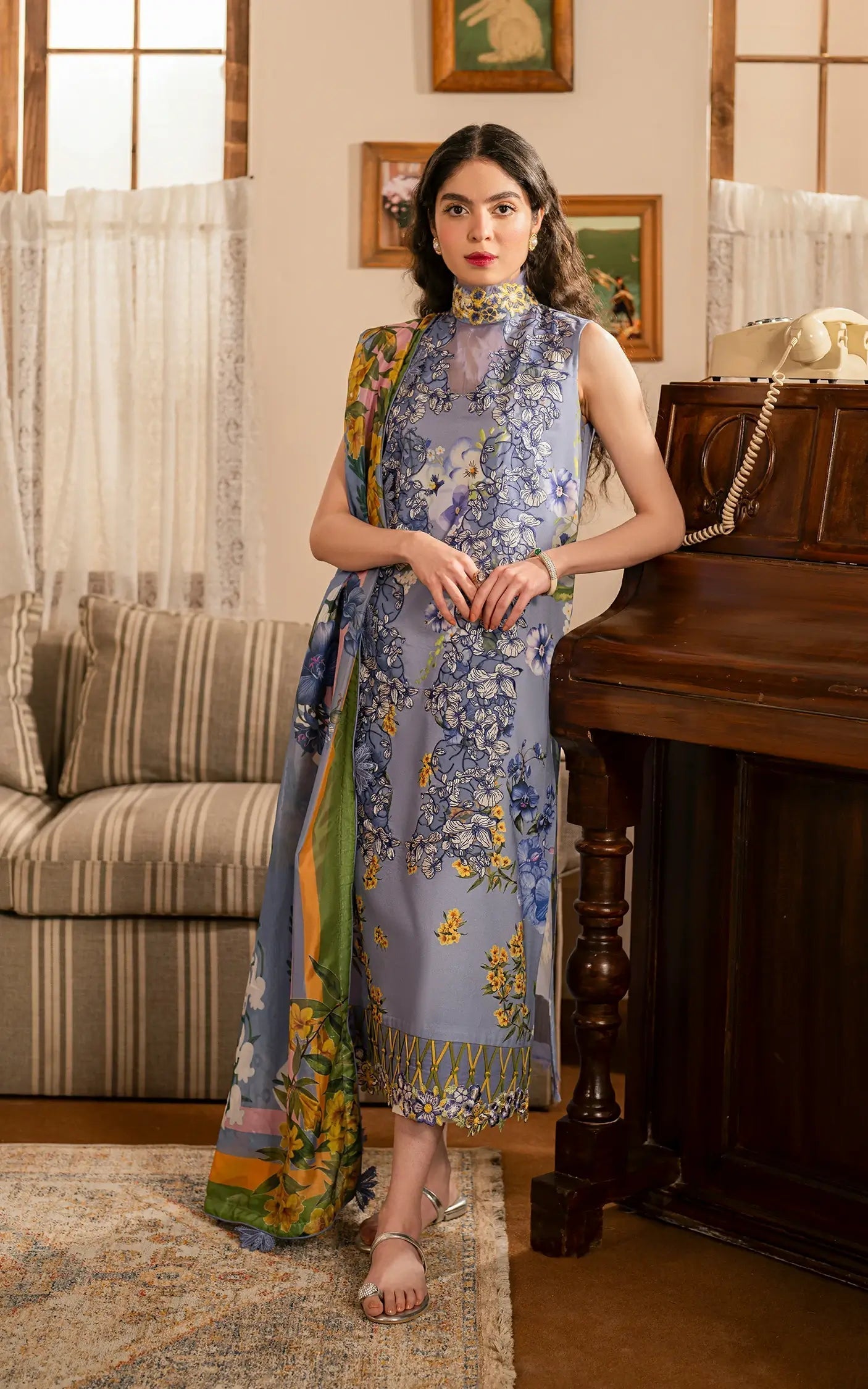 Asifa and Nabeel | Meraki Vintage 25 | Sunehri (MVL25-02) L Blue Lawn