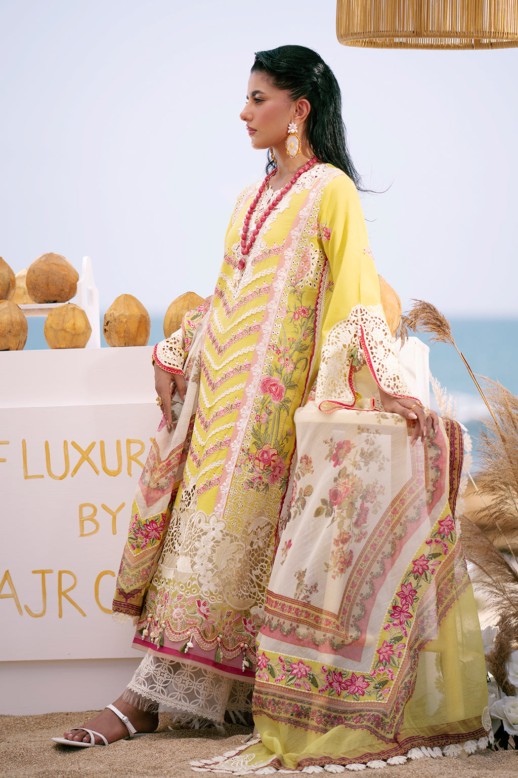 AJR Couture | Dastan Luxury Lawn 25 | Sunset Custom Size Yellow Lawn