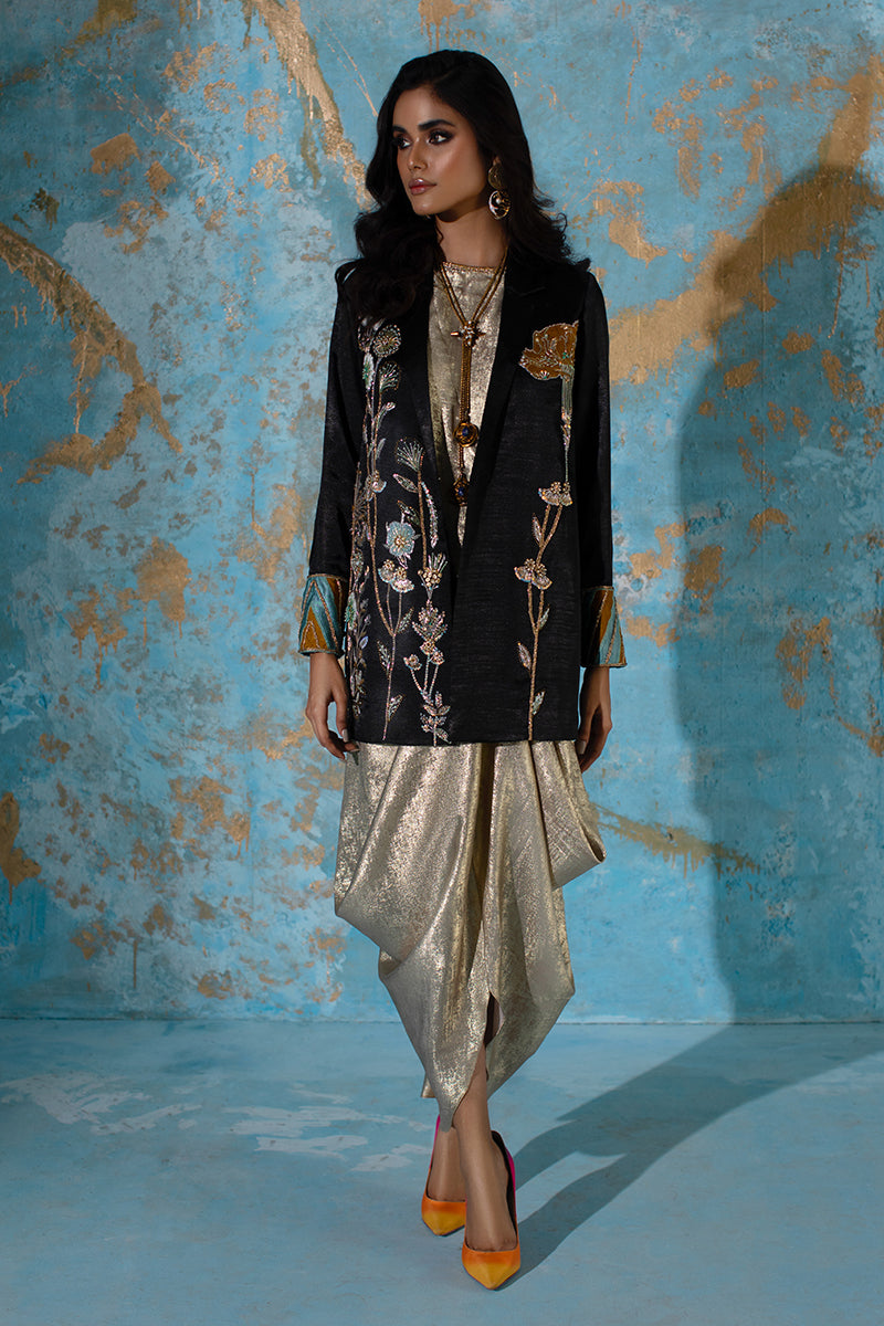 Wardha Saleem | Luxury Pret Fusion Wear | NOVA LUX - JACKET XS Black Rod Silk