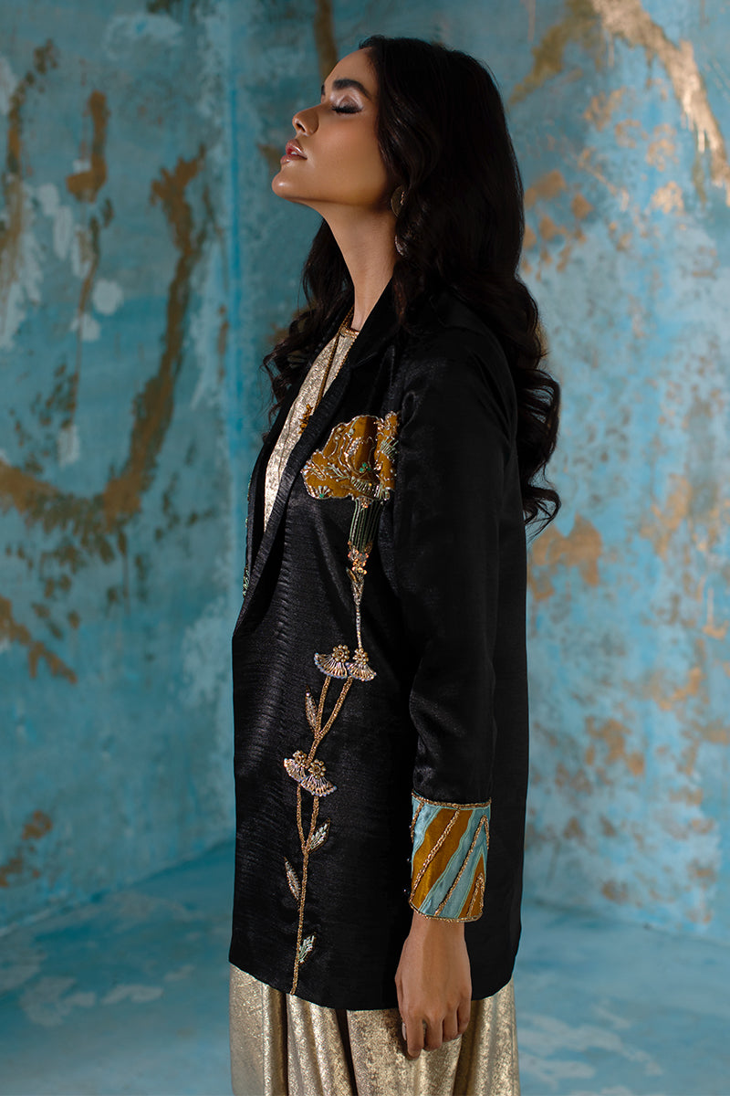 Wardha Saleem | Luxury Pret Fusion Wear | NOVA LUX - JACKET XL Black Rod Silk