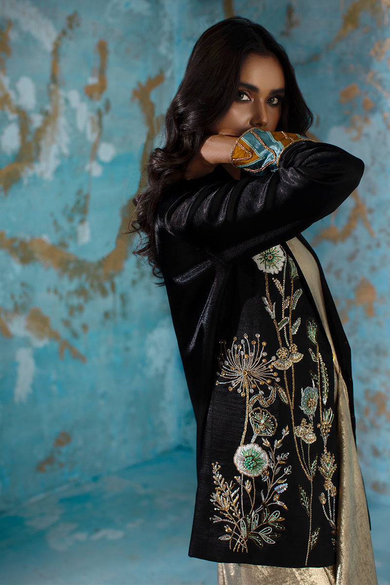 Wardha Saleem | Luxury Pret Fusion Wear | NOVA LUX - JACKET L Black Rod Silk