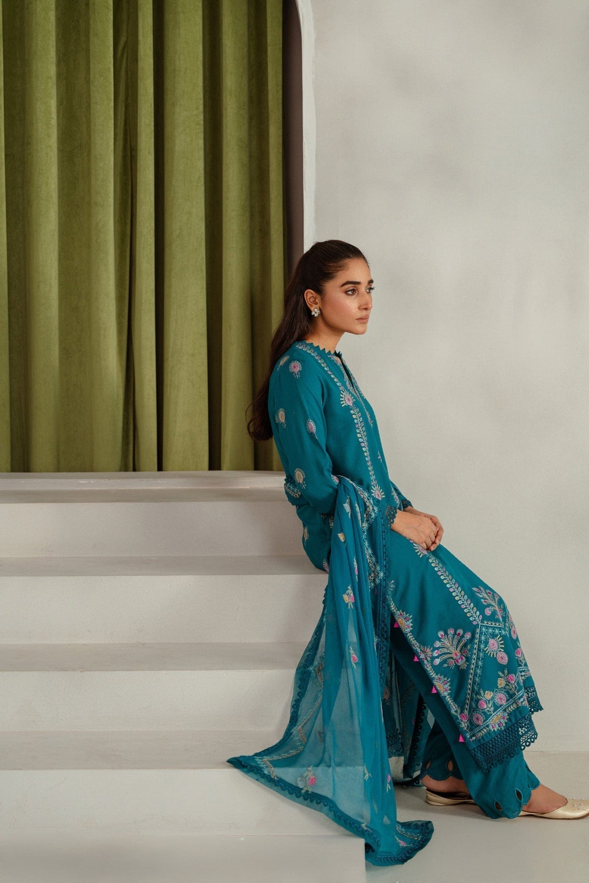 Taana Baana | Manzil Winter | S3389B L Teal Green Karandi