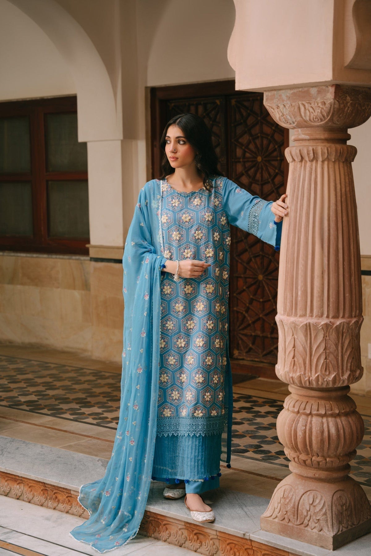 Taana Baana | Manzil Winter | M3403A XS Sky Blue Karandi