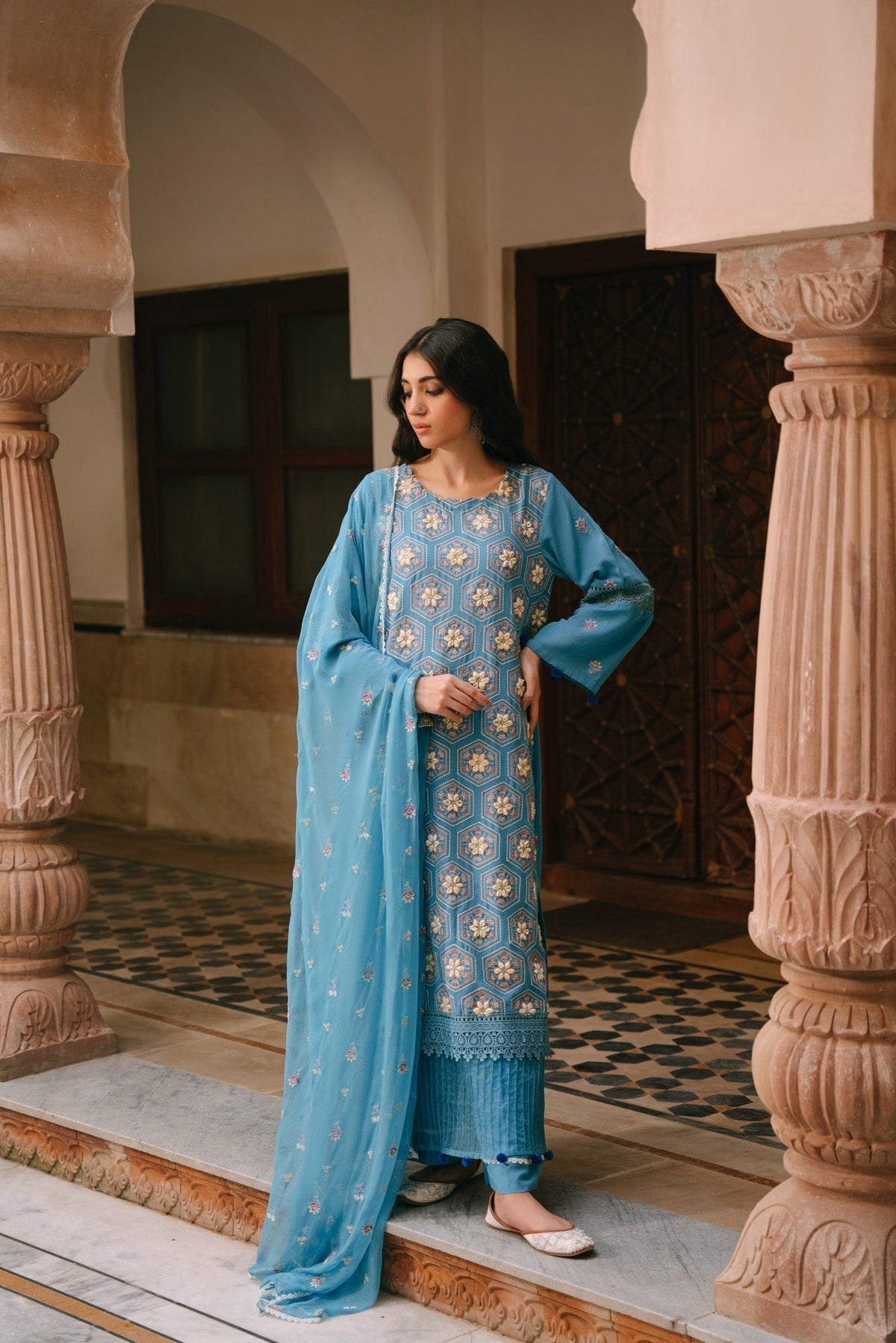 Taana Baana | Manzil Winter | M3403A L Sky Blue Karandi