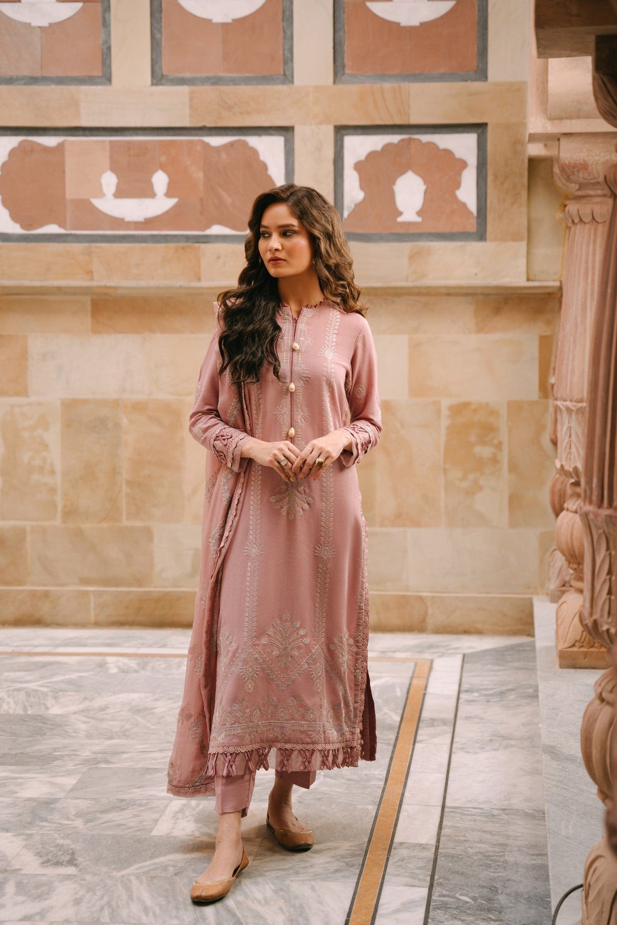 Taana Baana | Manzil Winter | S3389A XS Tea Pink Karandi