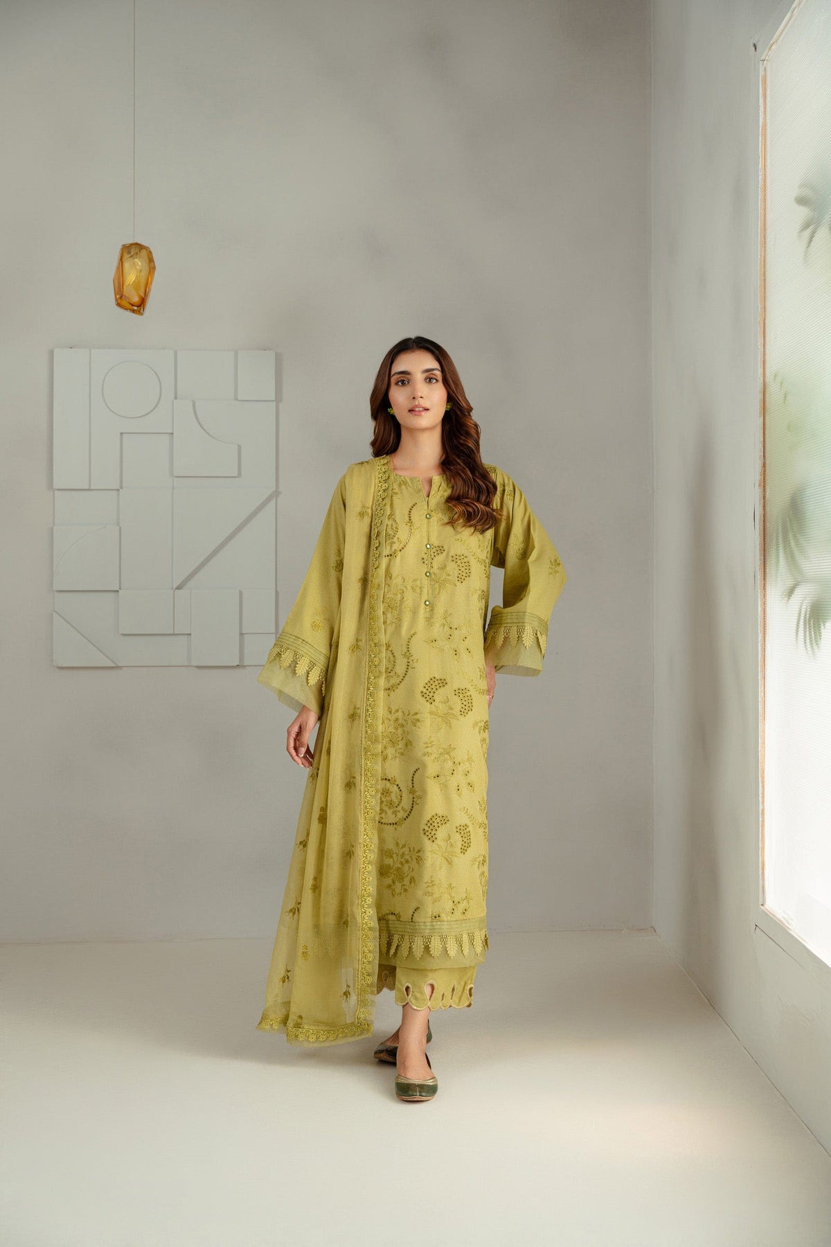 Taana Baana | Manzil Winter | C3416A XL Parrot Green Karandi