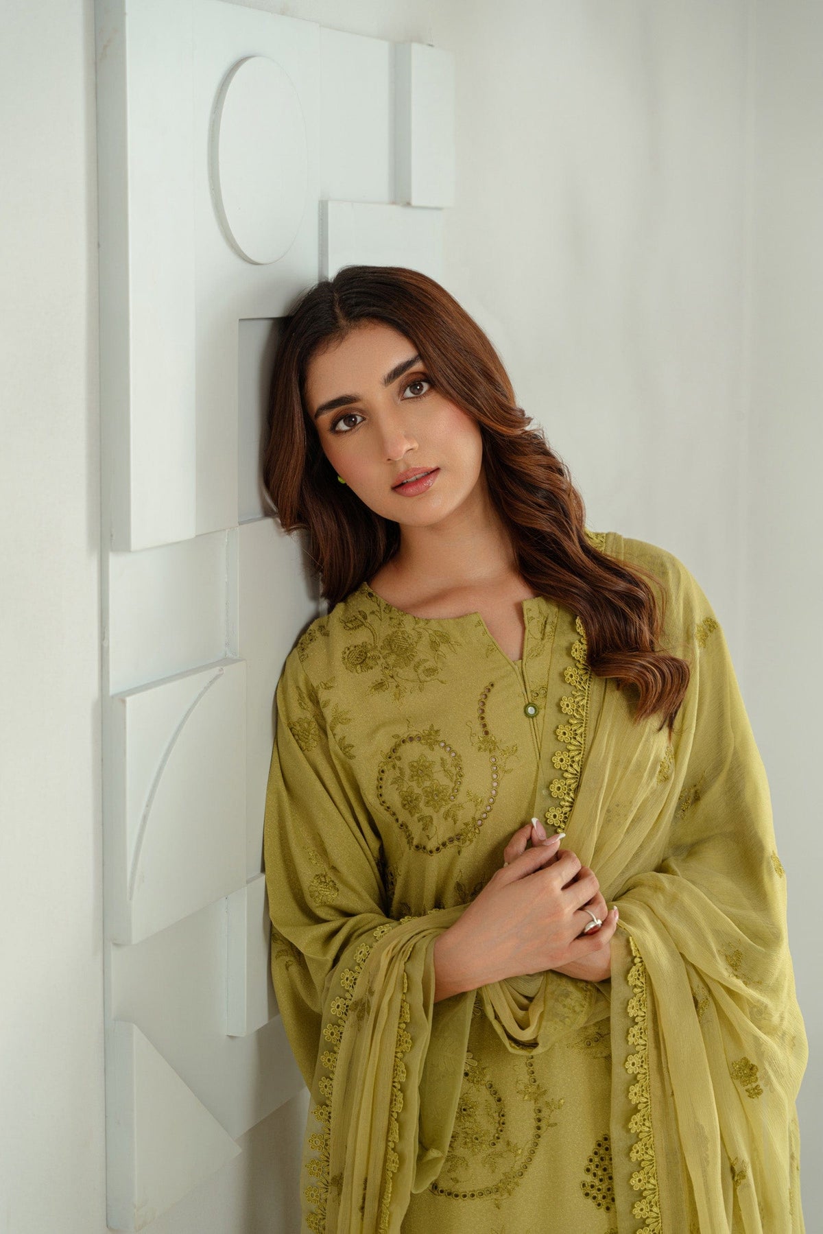 Taana Baana | Manzil Winter | C3416A L Parrot Green Karandi