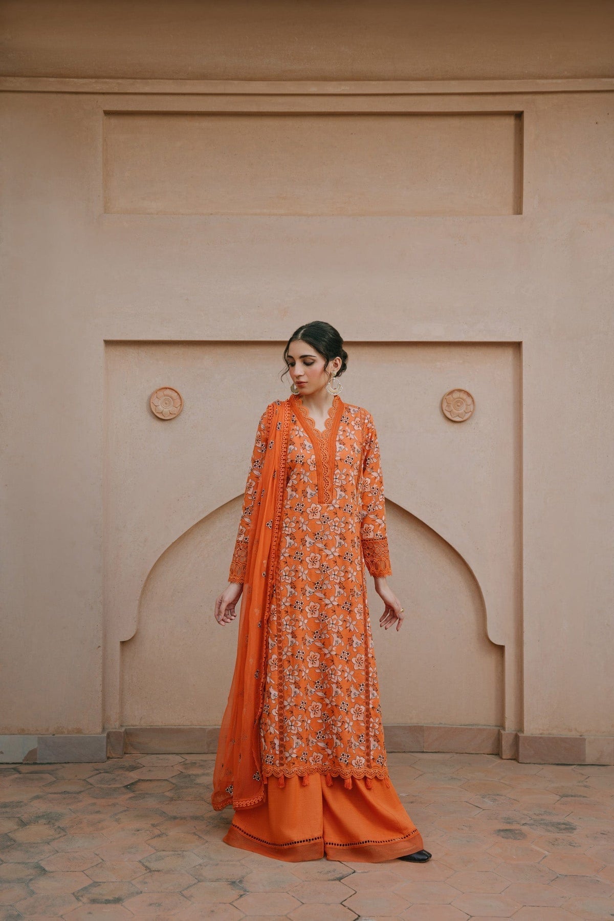Taana Baana | Manzil Winter | C3411A XS Slub Khaddar Orange