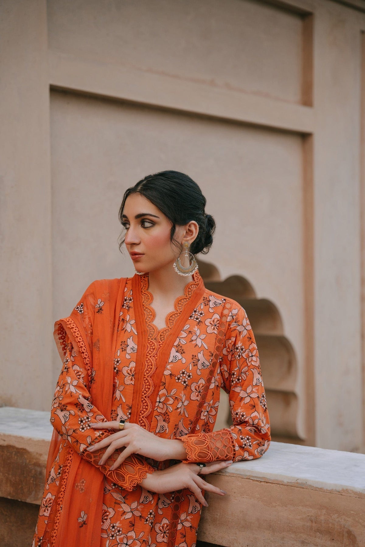 Taana Baana | Manzil Winter | C3411A M Slub Khaddar Orange