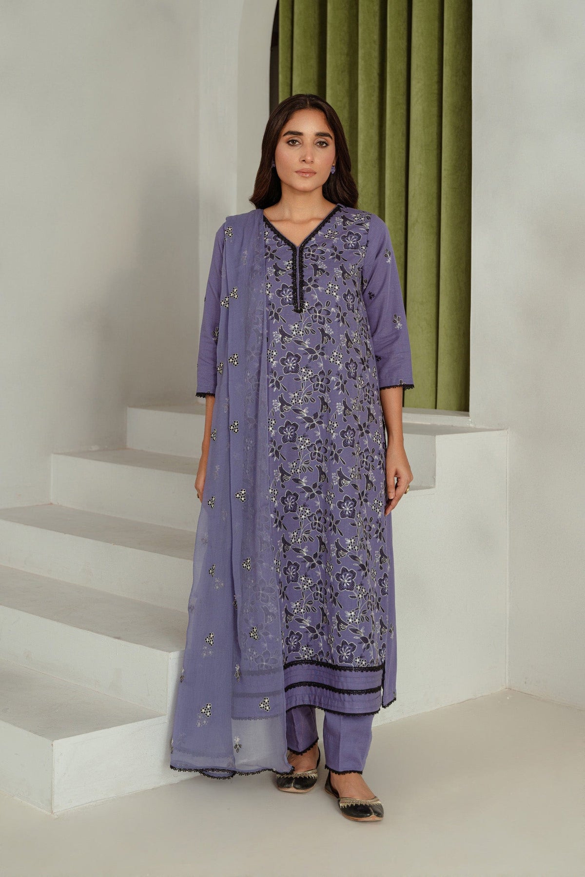 Taana Baana | Manzil Winter | C3411B XS Purple Gray Slub Khaddar