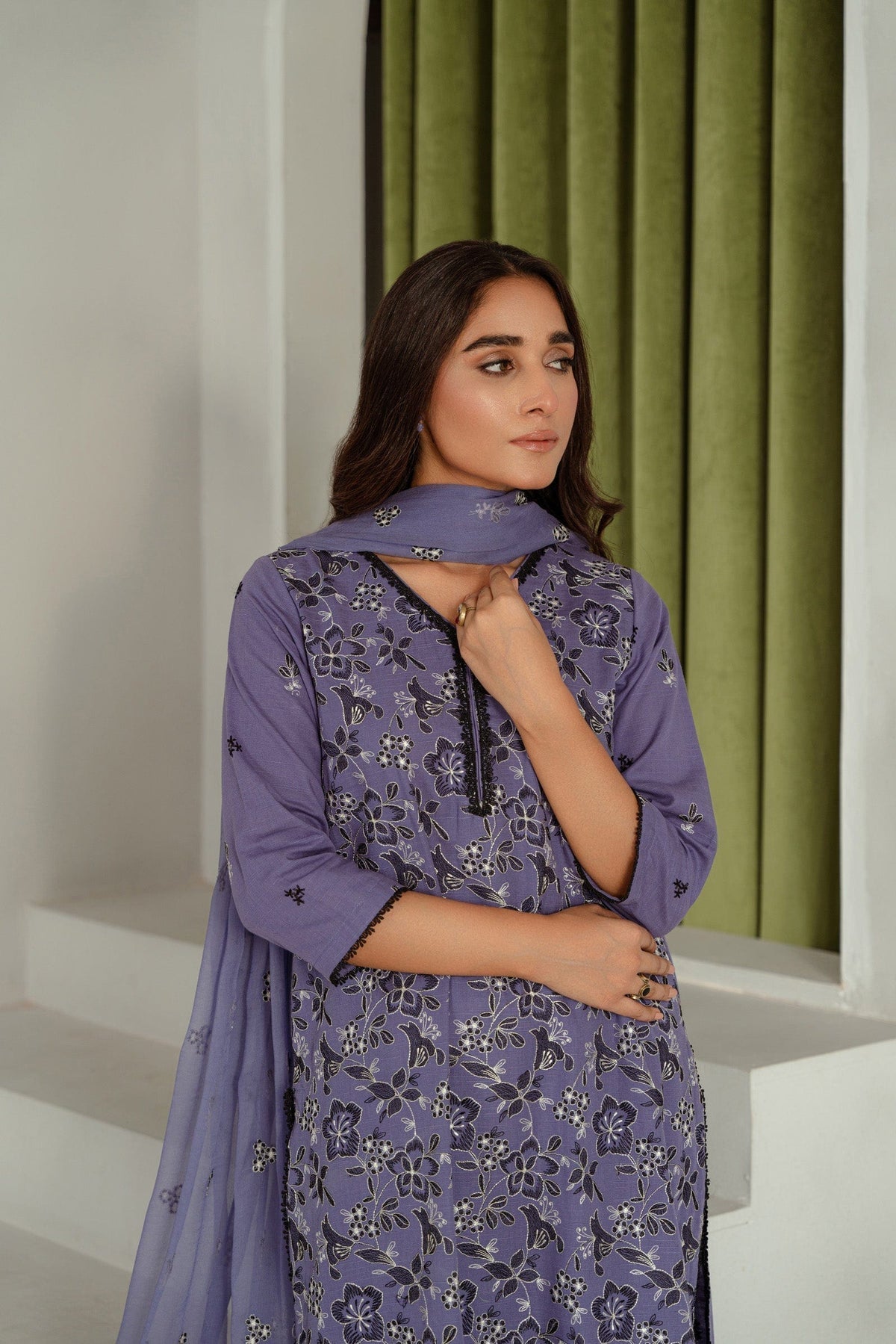 Taana Baana | Manzil Winter | C3411B M Purple Gray Slub Khaddar