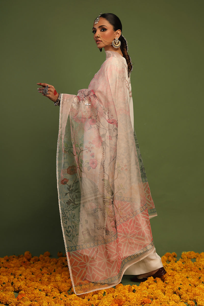 Wardha Saleem | Luxury Pret Traditional Wear | AKS - SHIRT WITH PANTS (2 PC) Custom Size Off White Raw Silk