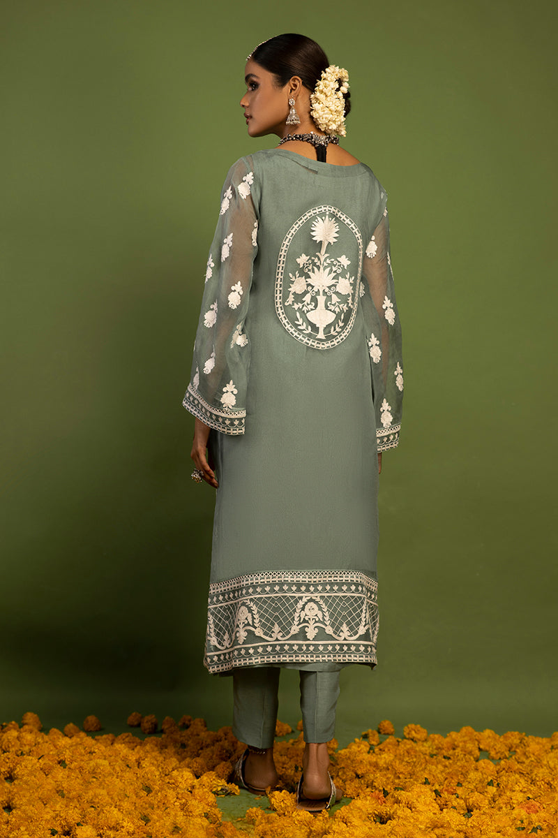 Wardha Saleem | Luxury Pret Traditional Wear | SHAJAR - AARI WORK (2 PC) S Slate Organza