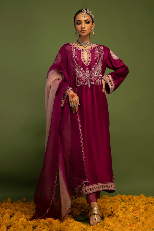 Wardha Saleem | Luxury Pret Traditional Wear | SAANJH - PURE SILK (2 PC) XS Magenta Raw Silk