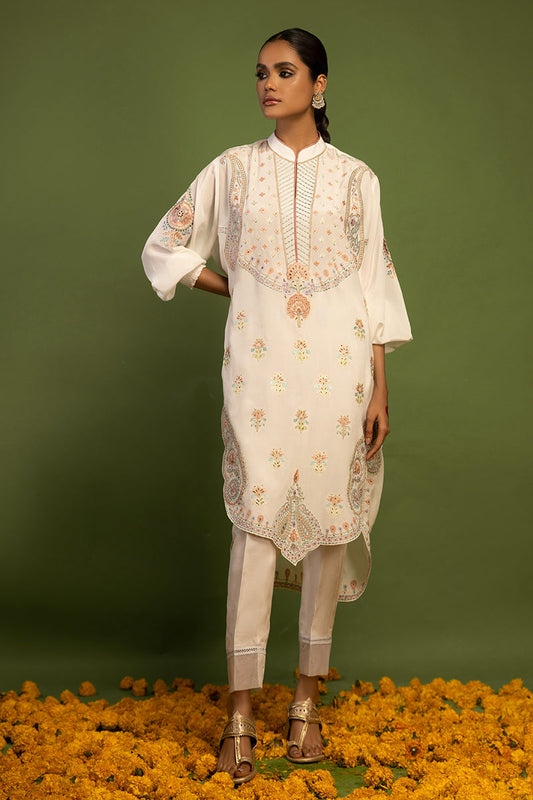 Wardha Saleem | Luxury Pret Traditional Wear | AKS-PURE SILK (2 PC) XS Off White Raw Silk