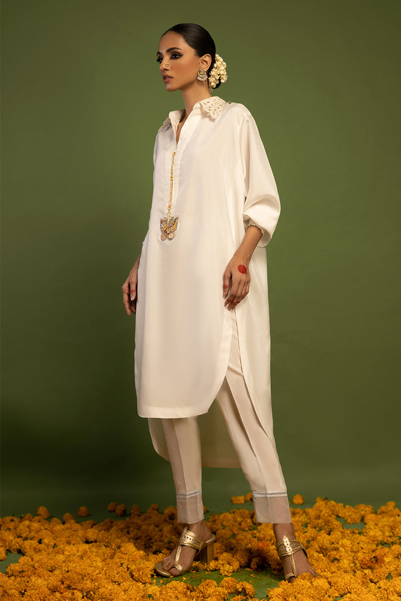 Wardha Saleem | Luxury Pret Traditional Wear | TITLI (2 PC) XL White Raw Silk