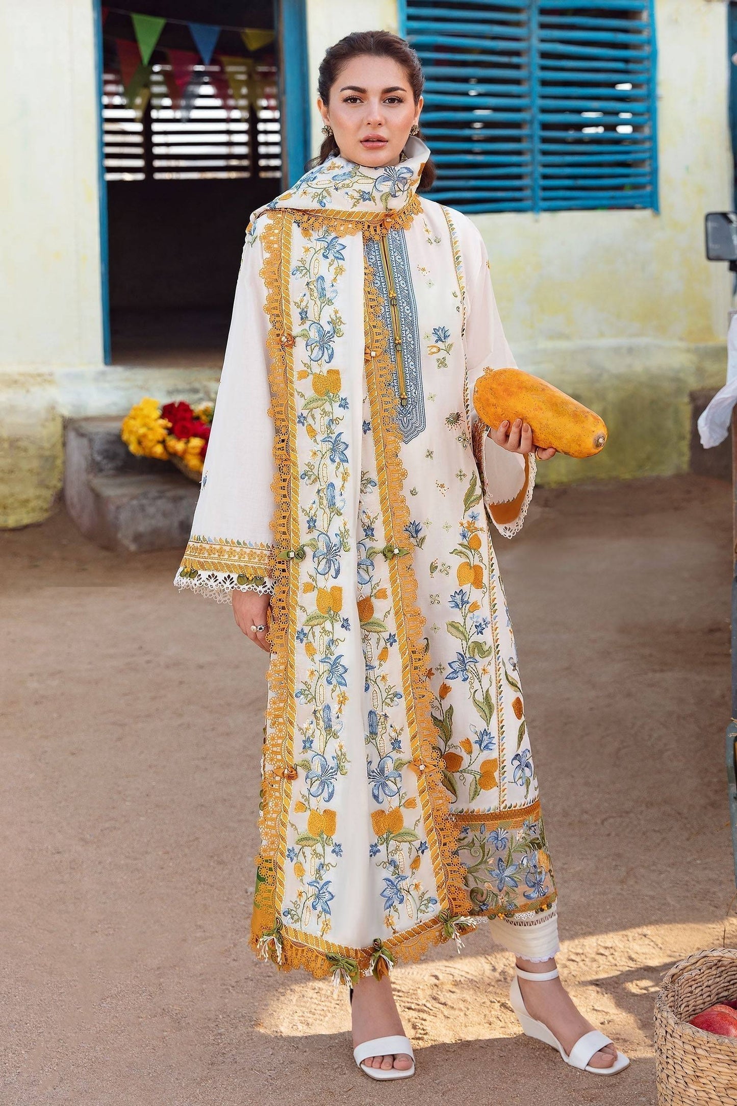 Zaha | Embroidered Lawn Collection | LEYA (ZL23-07 A) - Pakistani Designer Dress - by Zaha | Type: Luxury - 100% Original at Saira Sultan