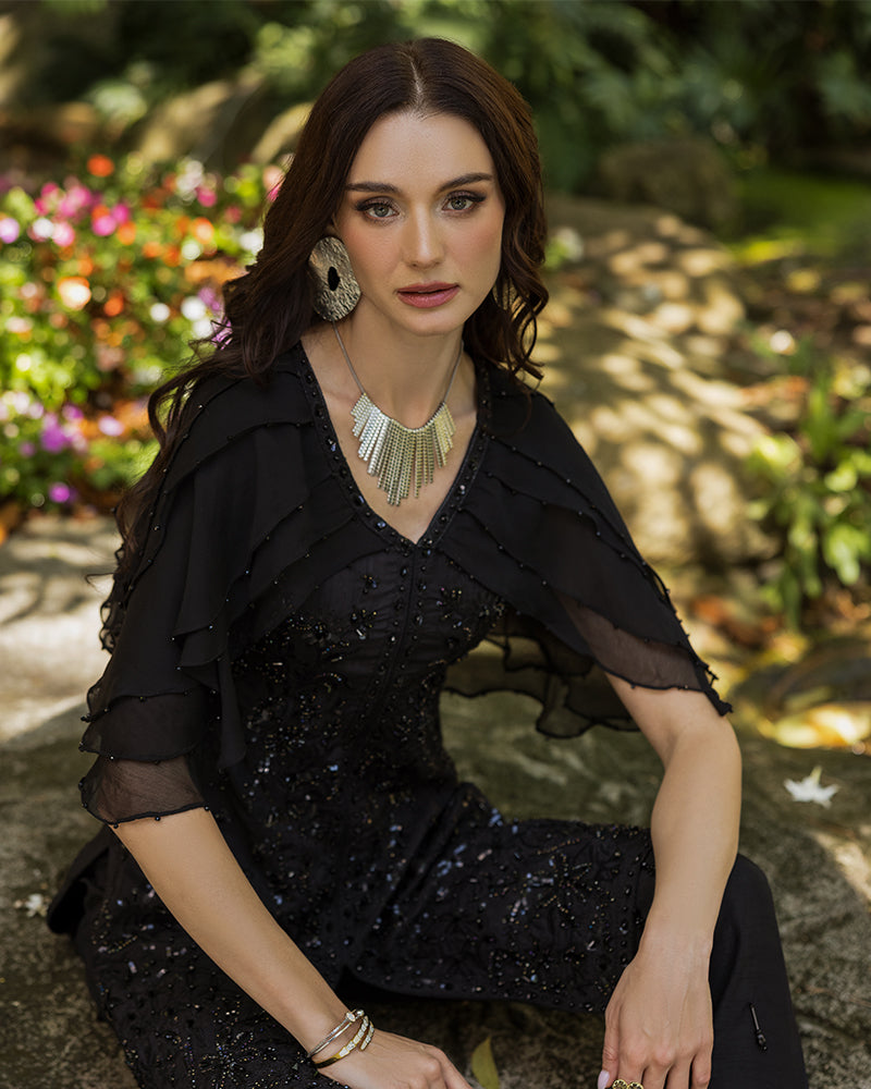 Ain | Cascade Party Wears | AN-102 M Black Korean Raw Silk
