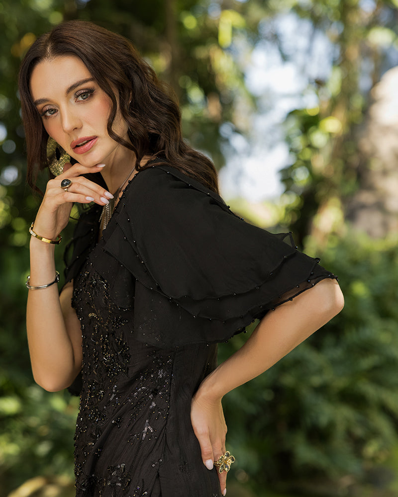Ain | Cascade Party Wears | AN-102 L Black Korean Raw Silk