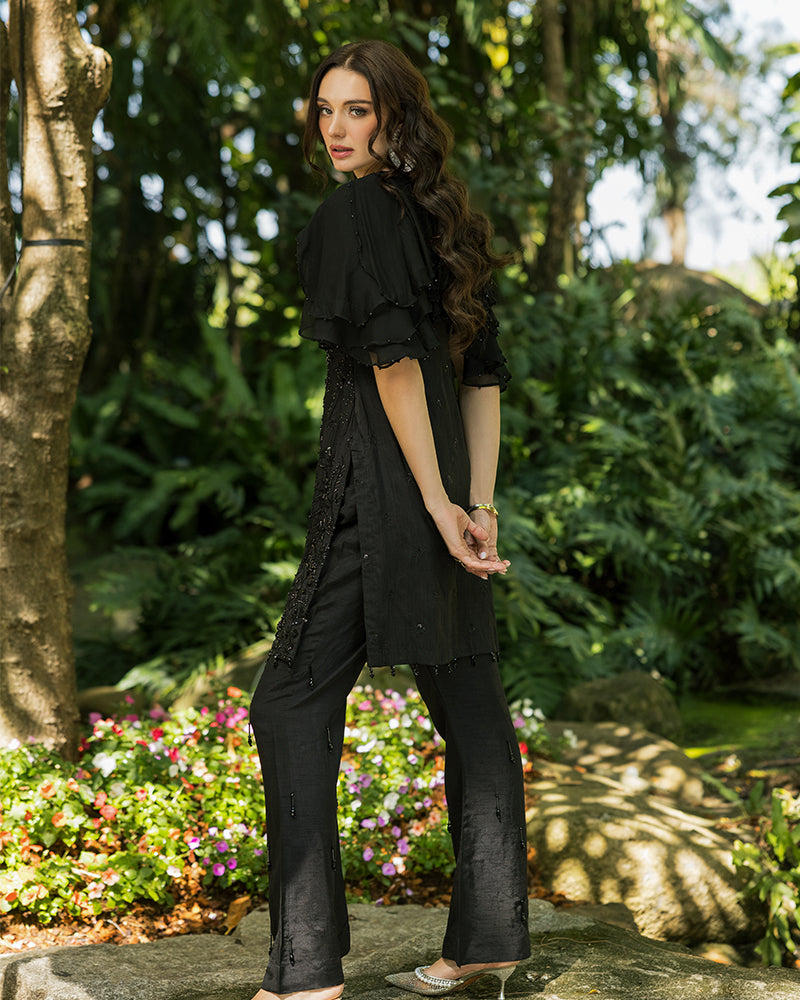 Ain | Cascade Party Wears | AN-102 S Black Korean Raw Silk