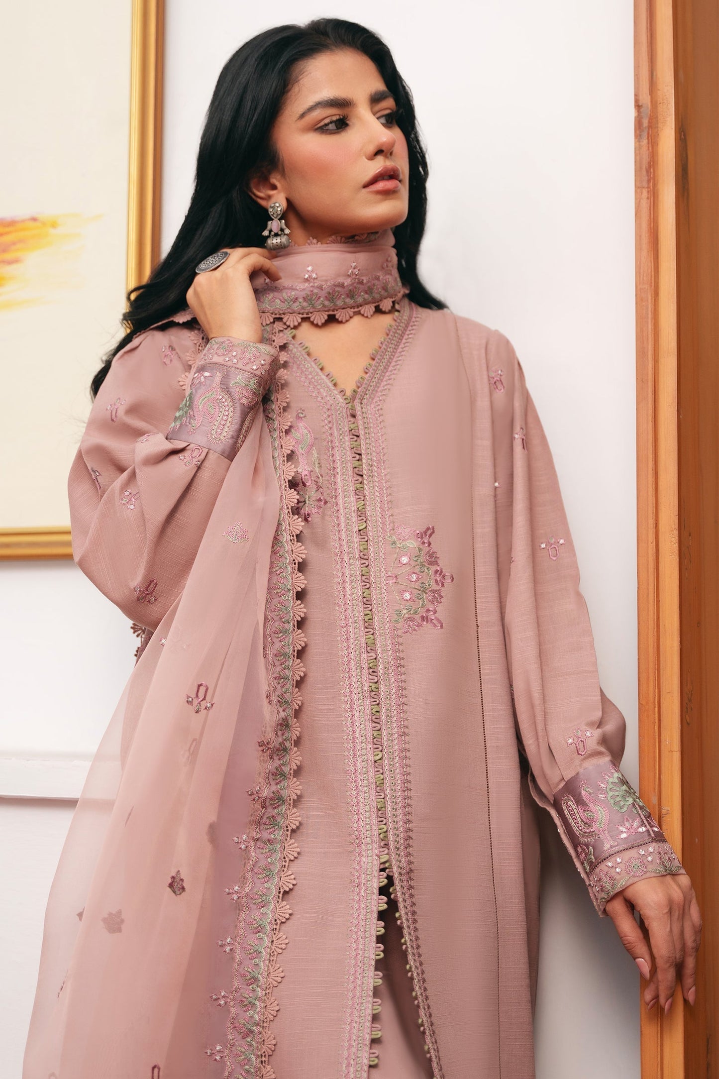Zaha | Aangan Ready to Wear | SITARA (ZRW-20908) S Powder Pink Khaddar